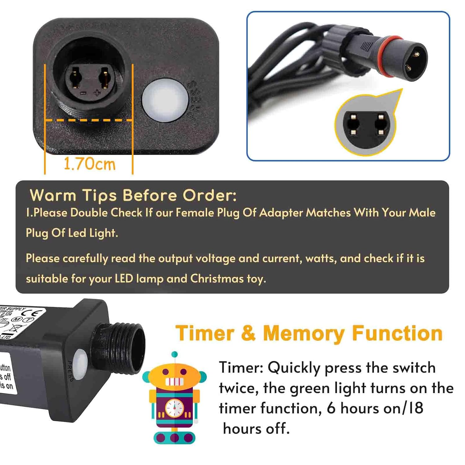 31V 3.6W Power Supply for CZJUTAI JT-EL/FC31V3.6W with 8 Modes, Memory & 6 Hour Timer, IP44 for Christmas Tree Lights [C53T] image number 2