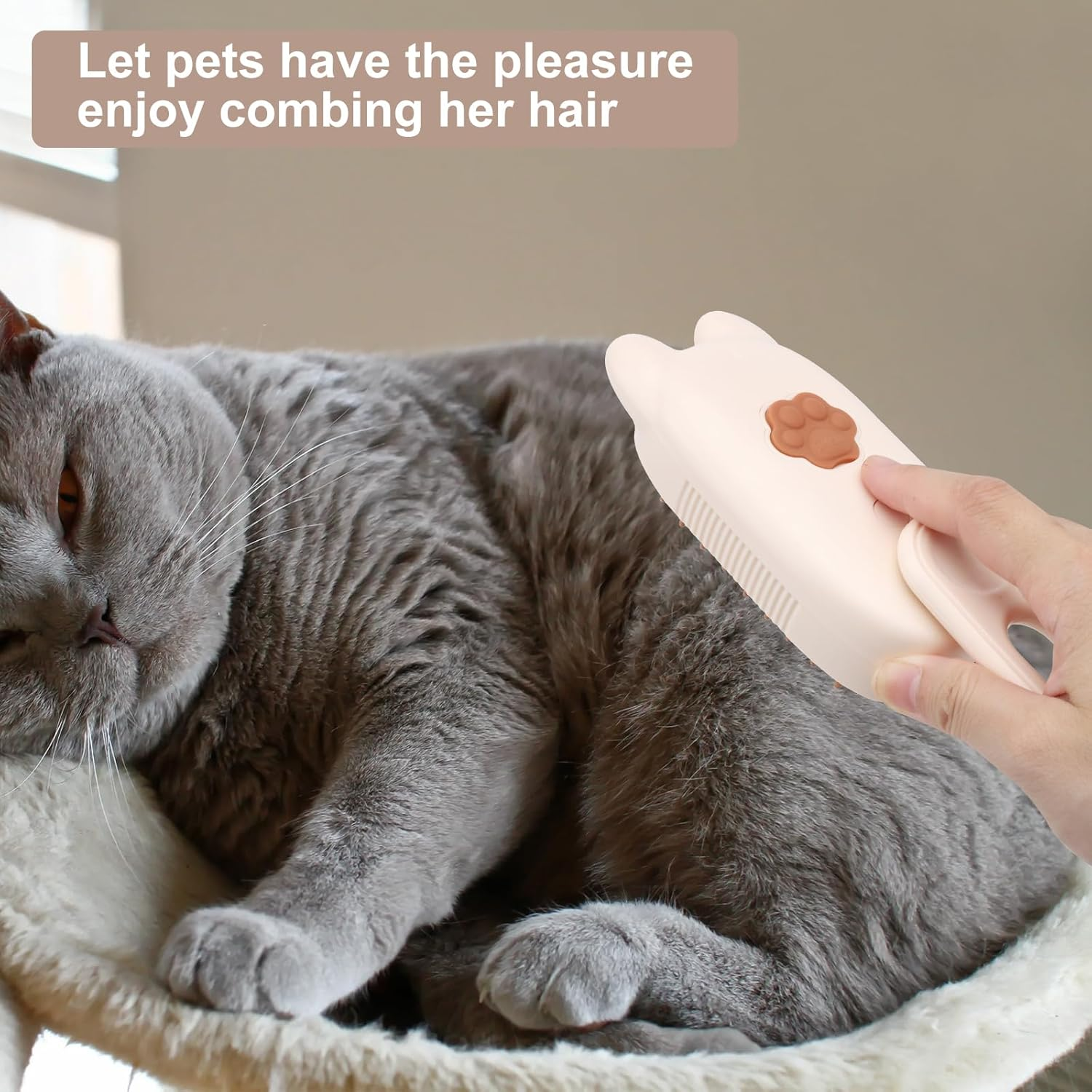 Steamy Cat Brush with Steamy Pet Brush Dog Cat Brush with Water Steam Brush for Cats Dogs Pet Spray Massage Comb Cat Comb with Steam Pet Comb Cat Hair Brush Beige