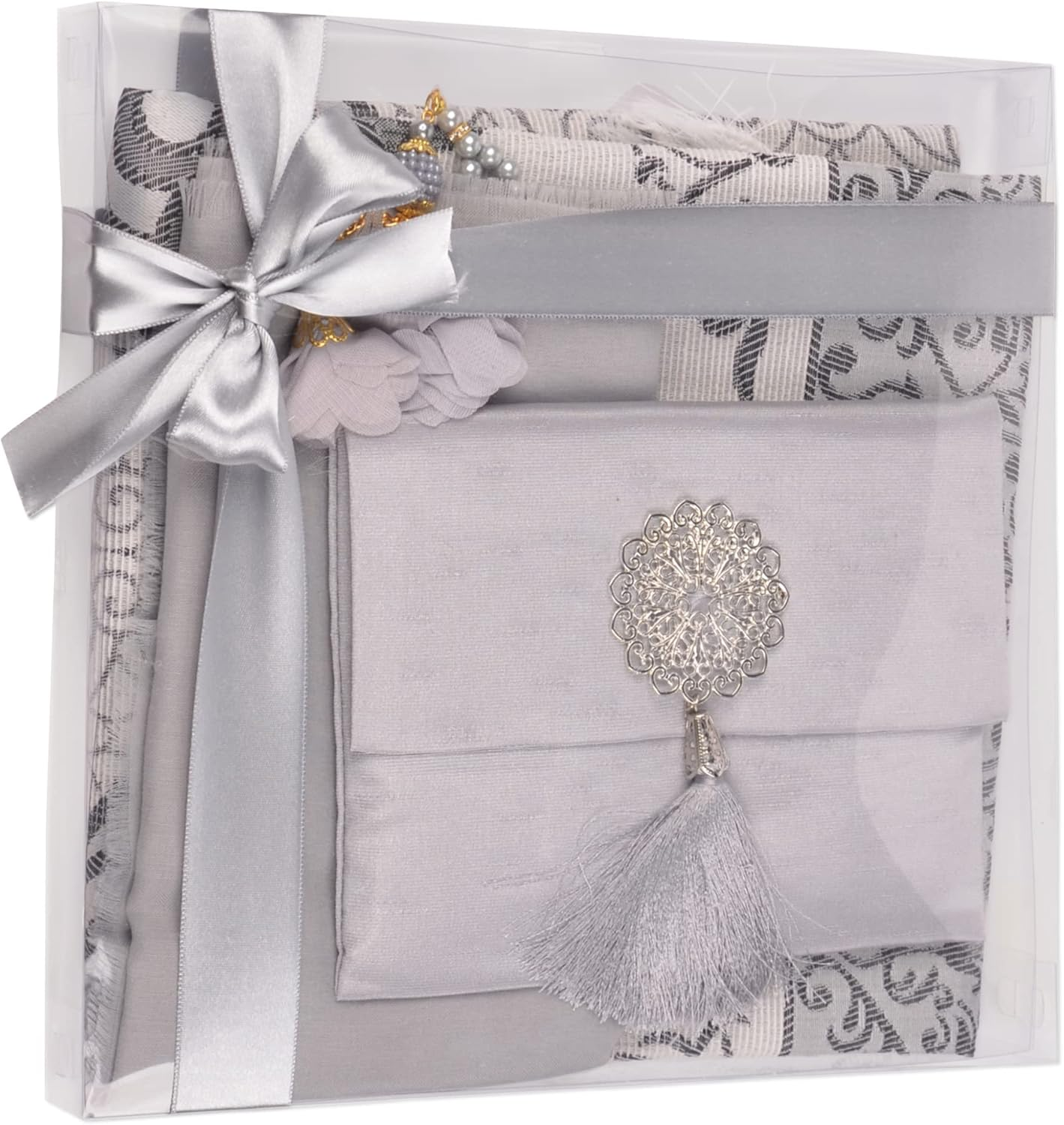 Islamic Gift Set, Velvet Prayer Mat, Prayer Beads, Shawl and Yaseen Book, Perfect Family and Eid Gifts (Pink)