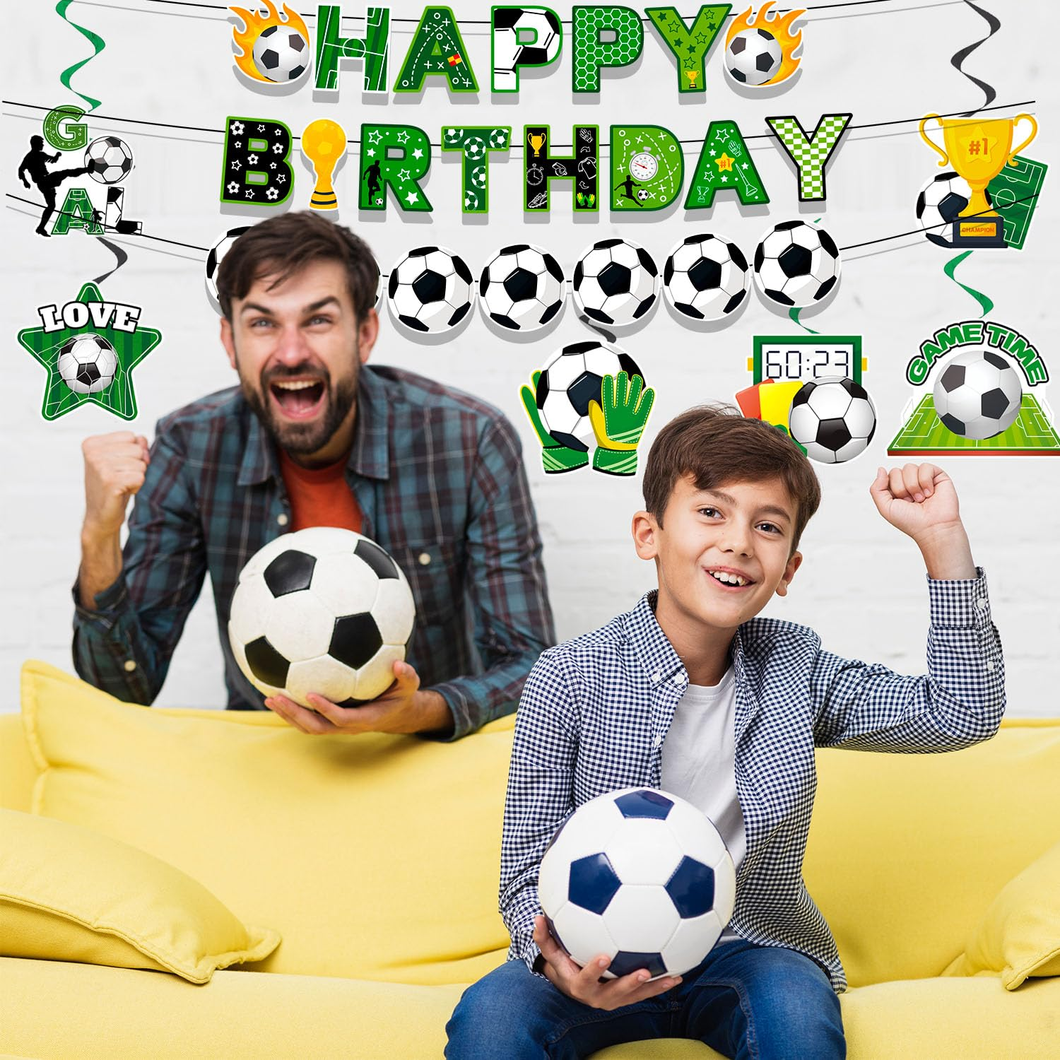 Soccer Hanging Swirl, 8 Pcs Soccer Birthday Party Decorations Set - Happy Birthday Football Banner, Football Themed Hanging Foil Swirls & Garland for Birthday Party Supplies image number 3