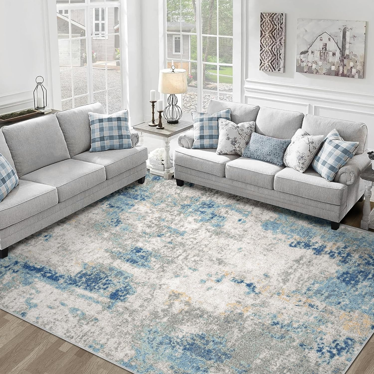 Large Area Rug Living Room Rugs, Modern Abstract Area Rug Deerly Washable Large Bedroom Rug with Non Slip Rubber Backing for under Dining Table Office Bedroom Indoor (Bluegrey, 200X300)