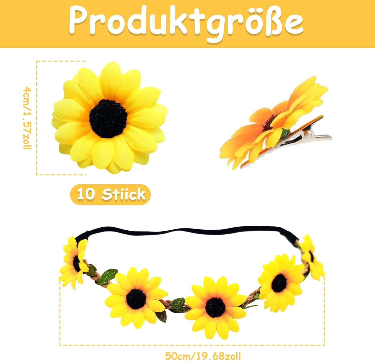 Cozevdnt Flower Hair Band, Hair Clips, Sunflower Flower Hair Band with 10 Pieces Daisy Flowers Hair Clips, Girls Women Sunflowers Headband, Beach, Wedding, Travel, Carnival, Party Headpiece (Yellow) image number 3