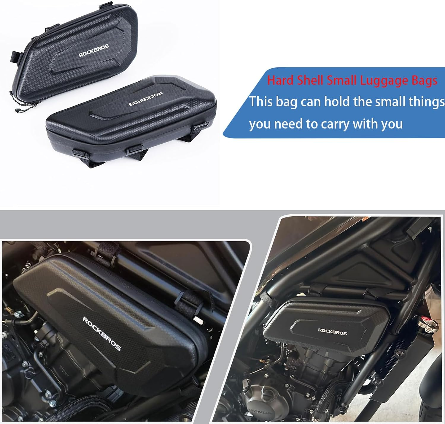 WOOGA Motorcycle Side Bag Waterproof,Tool Bag,Large Capacity,3.5 Gal (1.5 L),Hard Shell Carbon Look Water Stopping Zipper Fit for Ho&Nda Rebel CMX 250 CMX 300 CMX500 CMX 1100 (1 Pair Bag) image number 2