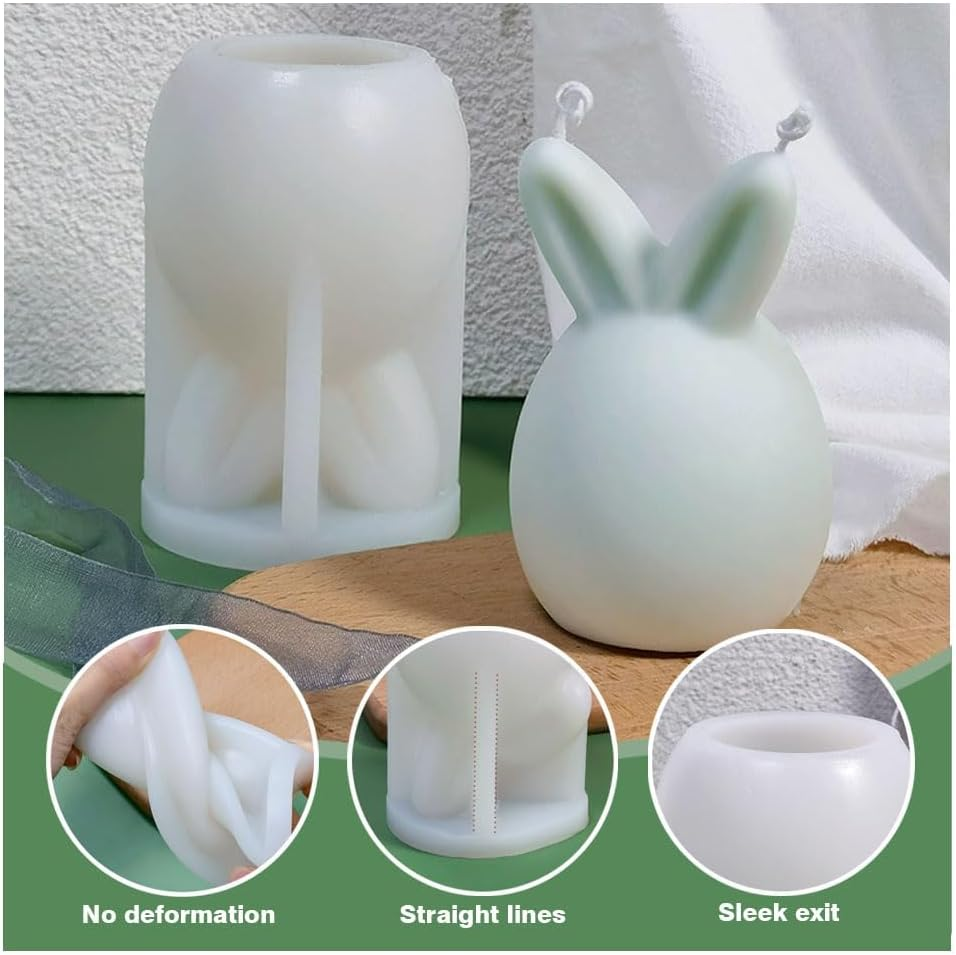 2 Pcs Rabbit Candle Mould,Easter Rabbit & Soap Silicone Mold,Bunny for Cake Decorating,Easter Decorating,Candle Crafts,Clay Art Craft Home Decor image number 5