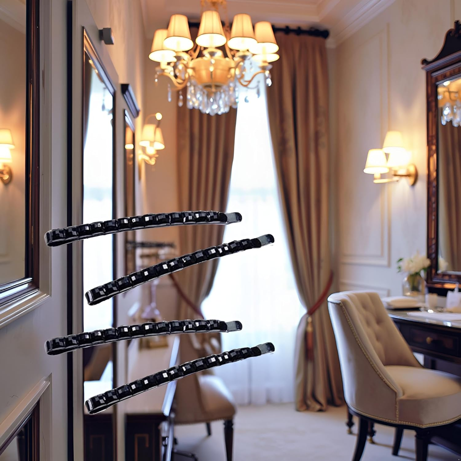 4 Pieces Black Rhinestone Hair Clips Shiny Hair Pin Crystal Diamond Hairpin Hairpin Sparkly Hair Decoration for Women Bangs Metal Hair Clip Hairpins Clip image number 5