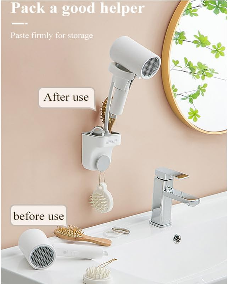 LAKYMIE Hair Dryer Holder Hands-Free Blow Dryer Holder 360 Degrees Adjustable Hair Dryer Rack Wall Mounted and Self-Adhesive