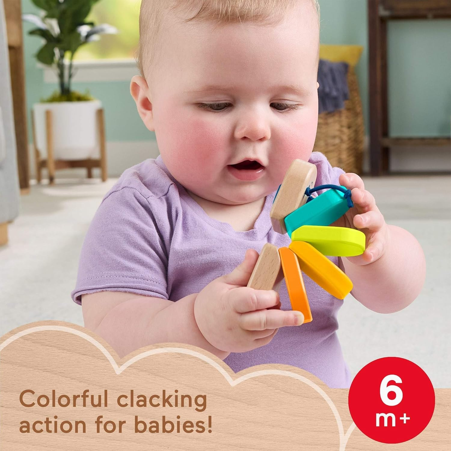 Fisher-Price Baby Toy Wooden Clacker Caterpillar, Multicolor Rattle Developmental Activity for Sensory Play Infants Ages 6+ Months image number 3