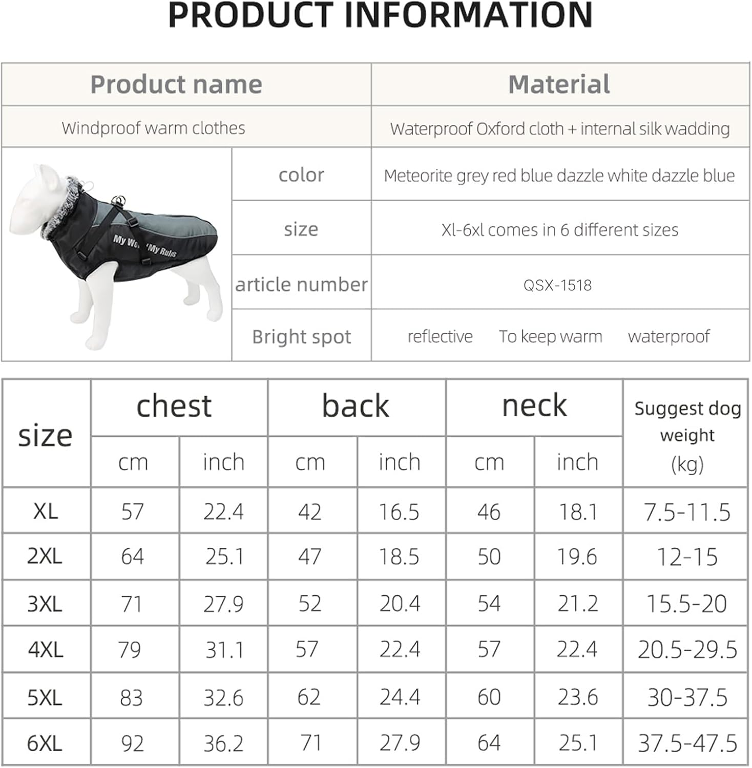 Velmoriah Dog Winter Coat Reflective Dog Jacket with Adjustable Buckle, Fleece Turtleneck, Zipper, Double D-Rings, Waterproof & Windproof for Small Medium Large X-Large Dogs (Black, 3XL) image number 2