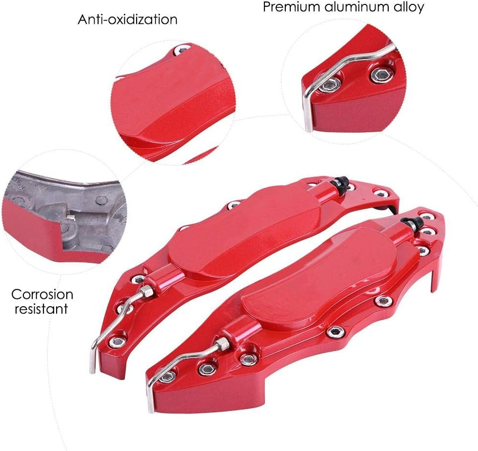 Akozon Brake Caliper Cover, 2Pcs Aluminum Alloy Brake Caliper Guard High Precision Car Brake Caliper Protector for Wheel Hub 16In-17In Medium (Red) image number 5