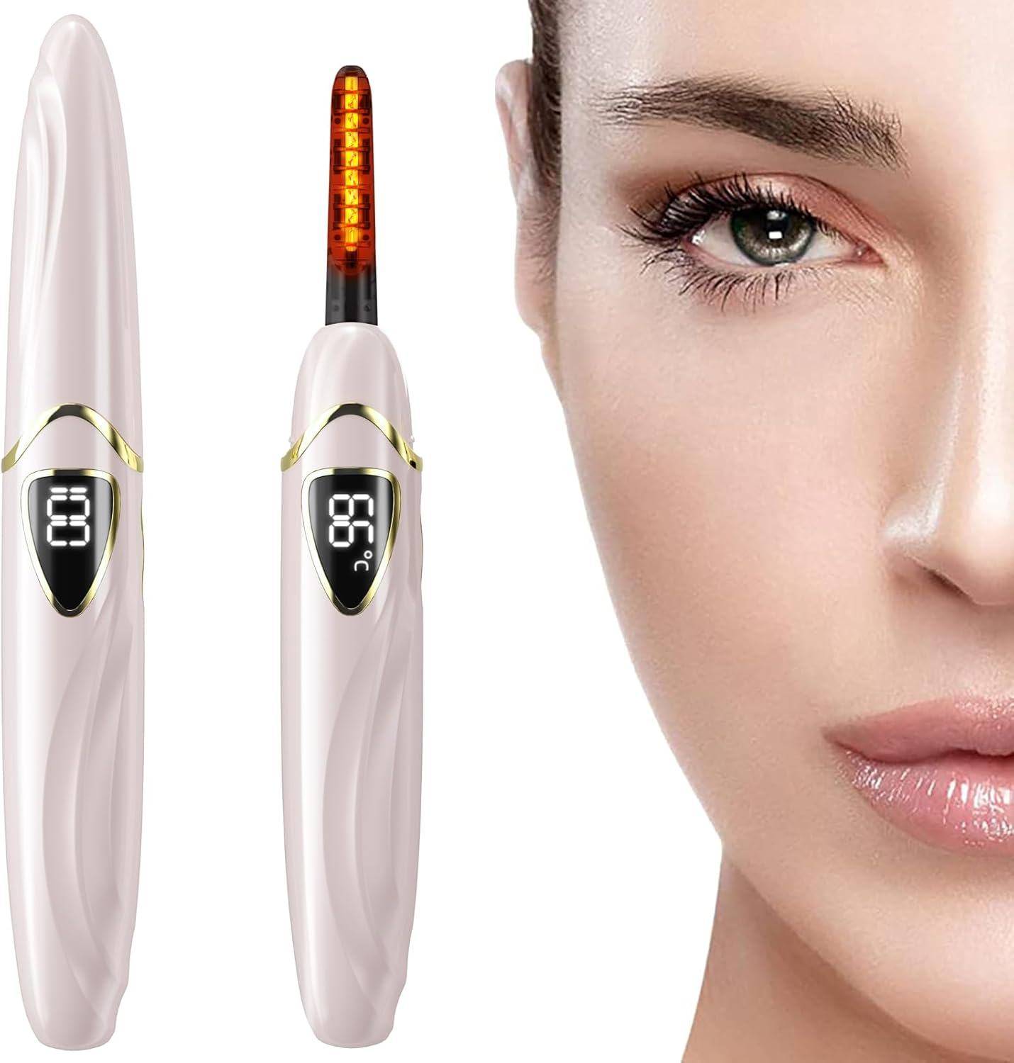 ZAPAL Heated Lash Curler, Heated Eyelash Curler Rechargeable, Intelligent Power off Electric Eyelash Curler Heated Quickly 24 Hs Lasting Natural Makeup for Woman (Petal Pink/Gold, S600-148MM) image number 2