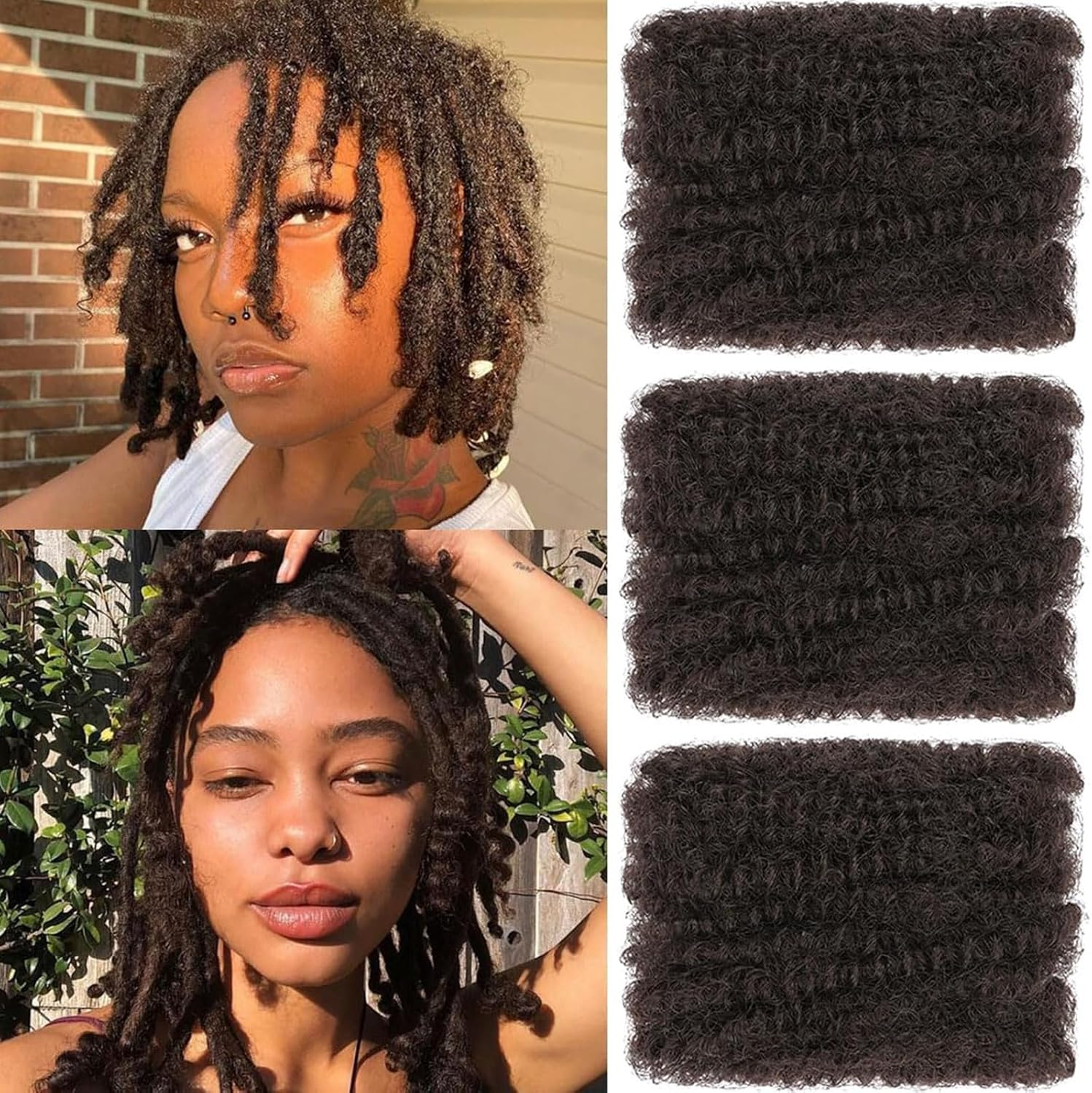 SHIHERESH 8 Inch Afro Kinky Curly Braiding Hair Bulk for Dreadlock Extensions 3 Bundles Marley Twist Hair Bulk for Micro Locs Spring Afro Twist Braids and Repair Locs (4#, 30 G/Pack) image number 4