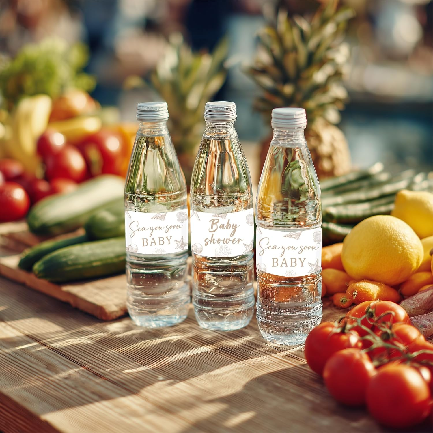 28Pcs Sea You Soon Baby Shower Water Bottle Labels Waterproof Ocean Animals Water Bottle Wrapper Stickers for Sea You Soon Baby Shower Gender Reveal Decor Party Supplies