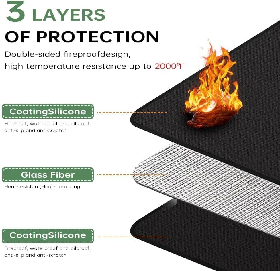 Jiaozoum 165 * 100Cm Fireproof under Grill Mats for Outdoor Grill, Double-Sided Fireproof Deck and Patio Protector Mat, Waterproof Oil-Proof BBQ Floor Pad Indoor Fire Pit Fireplace Mat image number 3