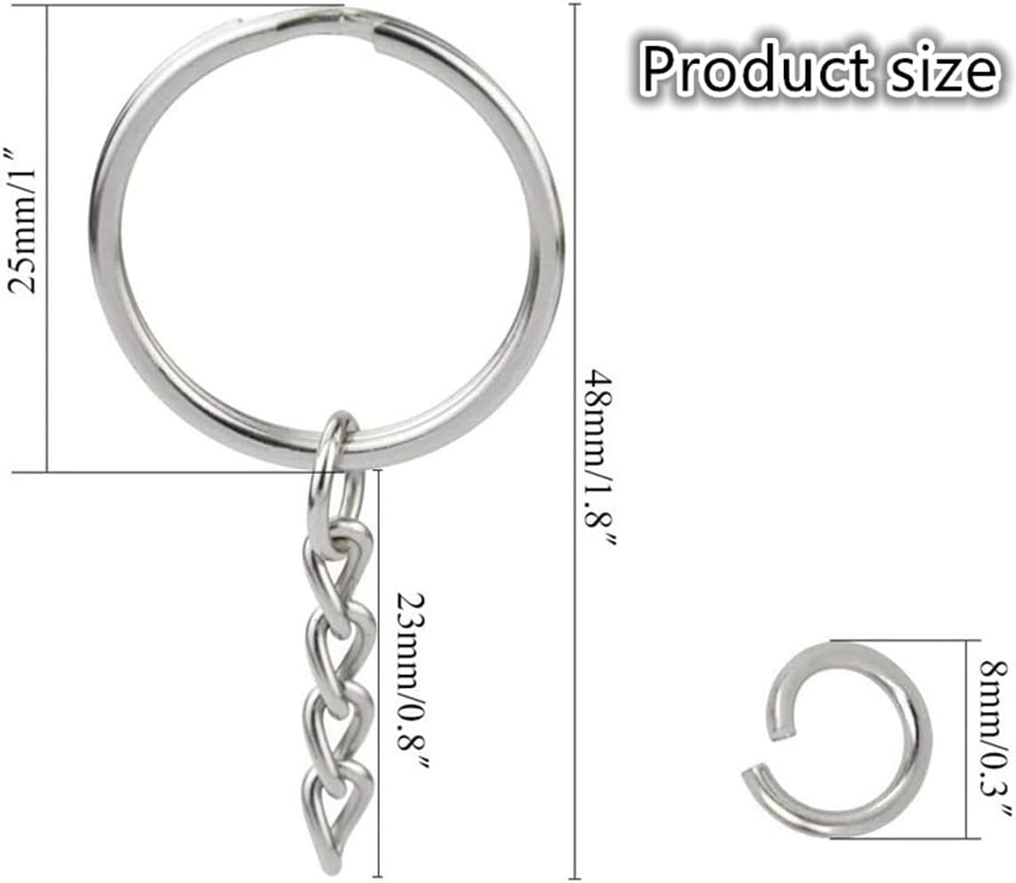 150 Pcs 25Mm Sliver Key Chain Rings Kit, Stainless Steel Keyring Chain Key Ring Craft for Keys DIY Bags Jewellery Making, 3 Styles image number 3