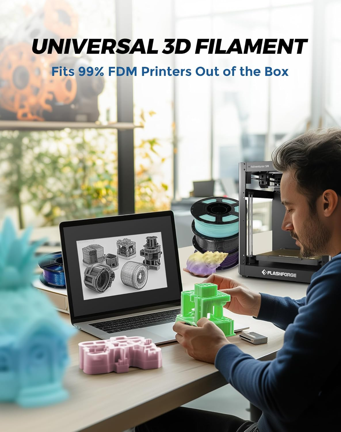 FLASHFORGE 3D Printer Filament, Rainbow Candy HS PLA 1.75Mm, 500Mm/S High-Speed Printing, +/- 0.02Mm Accuracy, 1Kg Spool (2.2Lbs), Compatible with Most FDM 3D Printers - Burnt Titanium  Abyssal Red Gradient image number 3