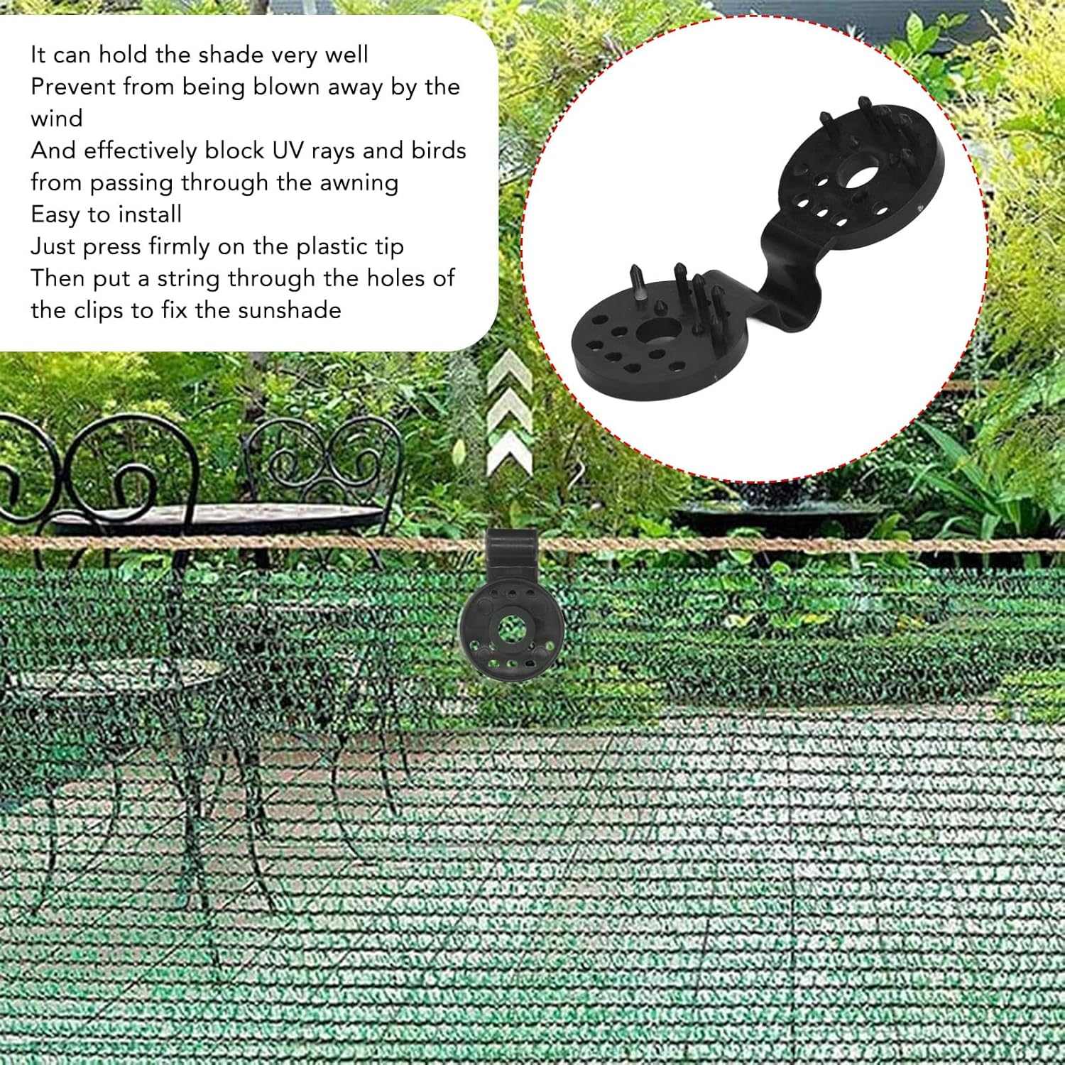 100Pcs Shade Cloth Plastic Clips, Bird Proof Plastic Sunshade Clips, Shade Cloth Heavy Duty Lock Grip for Sun Shade Net, anti Bird Netting, Garden Netting, Shade Netting (Black) - Black image number 2