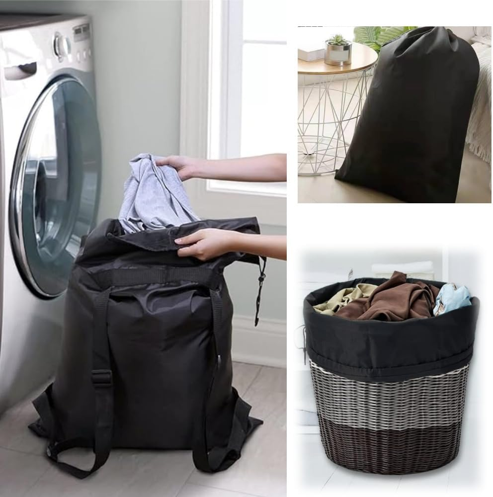 Travel Laundry Bag with Drawstring Closure, 60 X 92Cm Heavy Duty Laundry Bag Dirty Clothes Drawstring Bag with Water-Resistant Fabric for Home,Students,Travel, Holiday(Black) image number 1