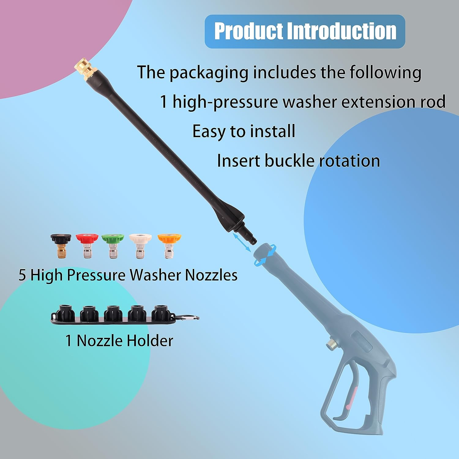 308494065 Pressure Washer Wand Compatible with Ryobi RY14122 Pressure Washer Replacement Spray Wand # 308494075 - with 5 Spray Nozzles and 1 Tips Holder image number 1