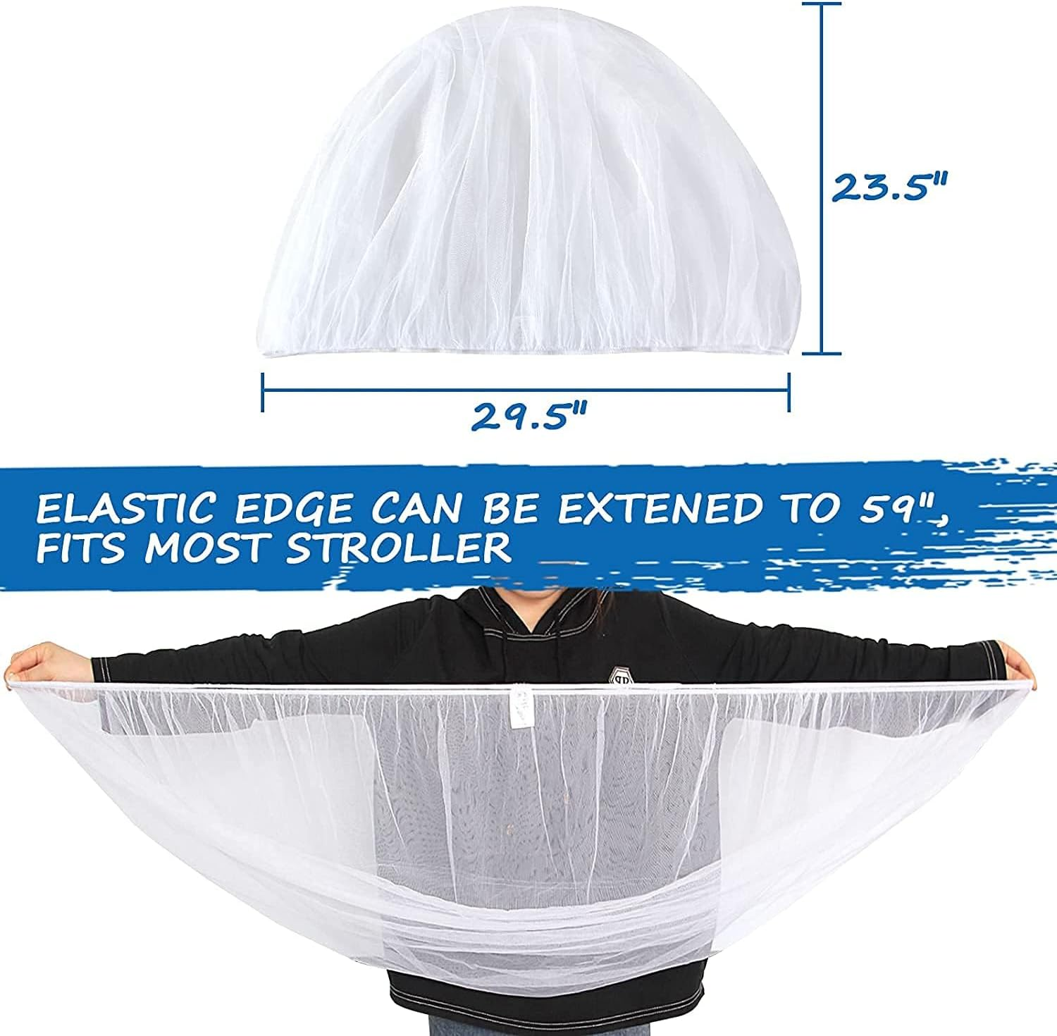 Baby Mosquito Net for Stroller, 1 Pack 150Cm Durable Baby Stroller Mosquito Net, Perfect Bug Net for Stroller, Bassinets, Cradles, Playard and Portable Mini Crib (White) image number 2