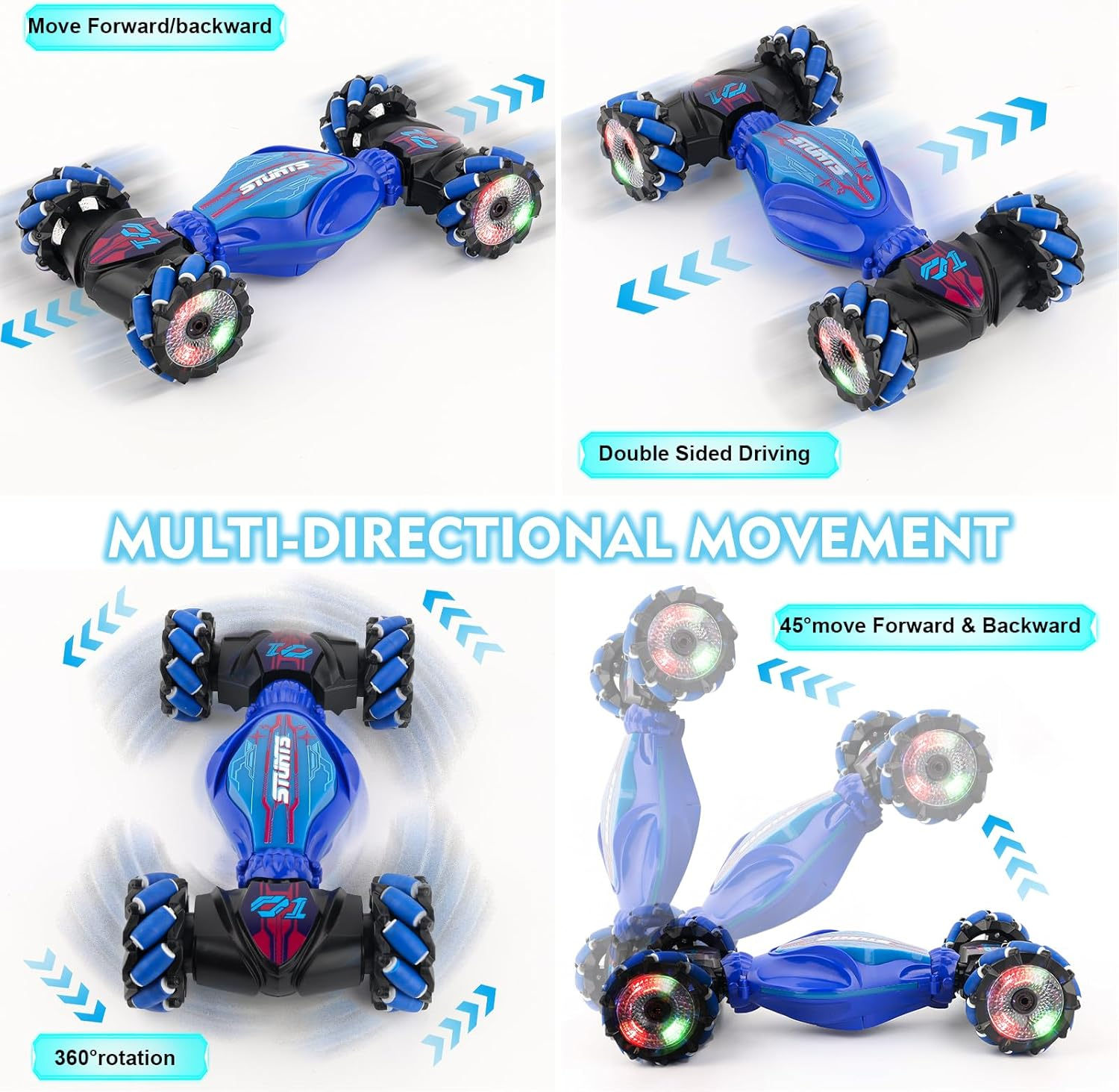 Gesture Sensing RC Stunt Car, 4WD Remote Control Transform Hand Controlled Car- 360&deg; Flips & Drifts, LED Lights, Remote Control Car for Kids Ages 6+ (Durable Design, Rechargeable Battery) image number 3