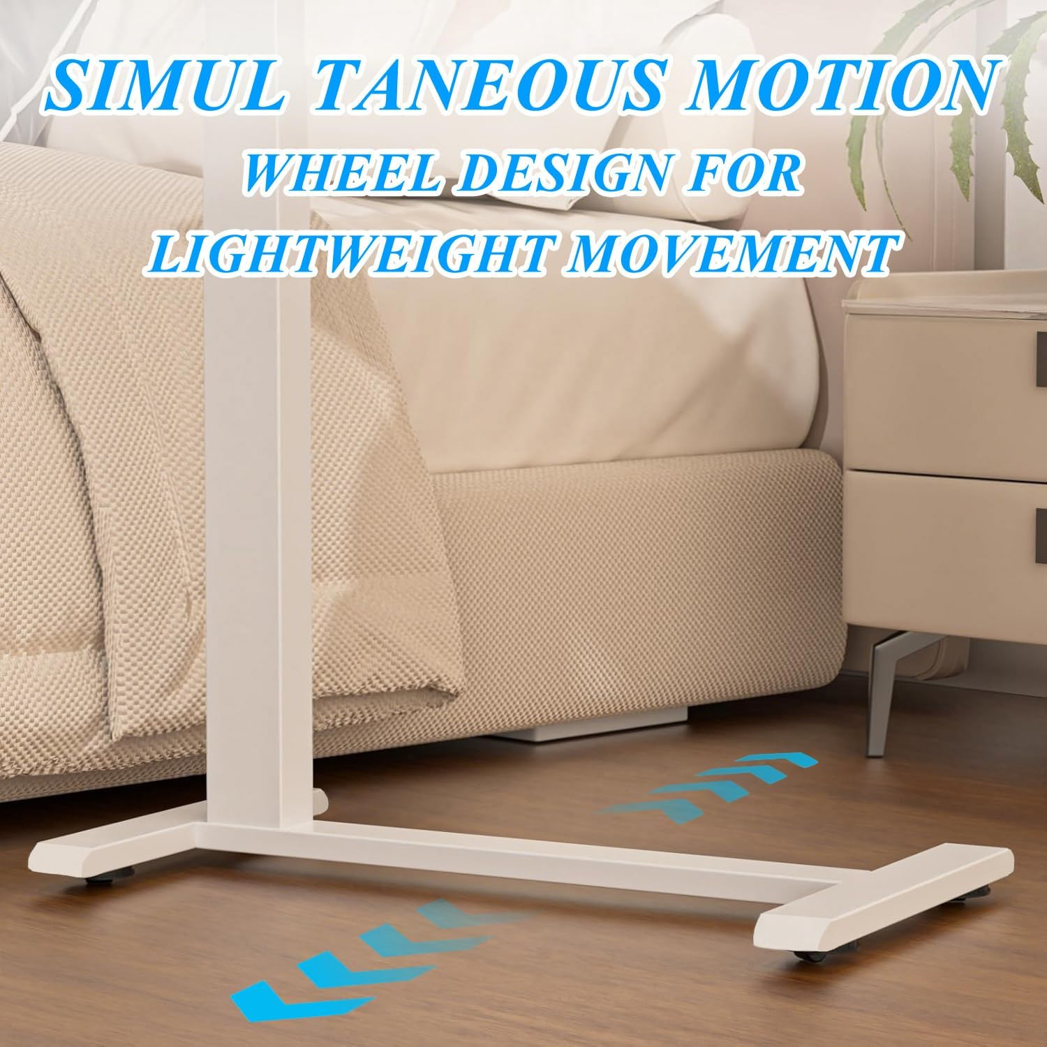 NOAEOU Adjustable Height Side Tables, Hospital Table over Bed for Home Use Swivel, Overbed Bedside Table with Wheels, Pneumatic Moveable Bed Desk, Moveable Rolling Computer Table (White) image number 2