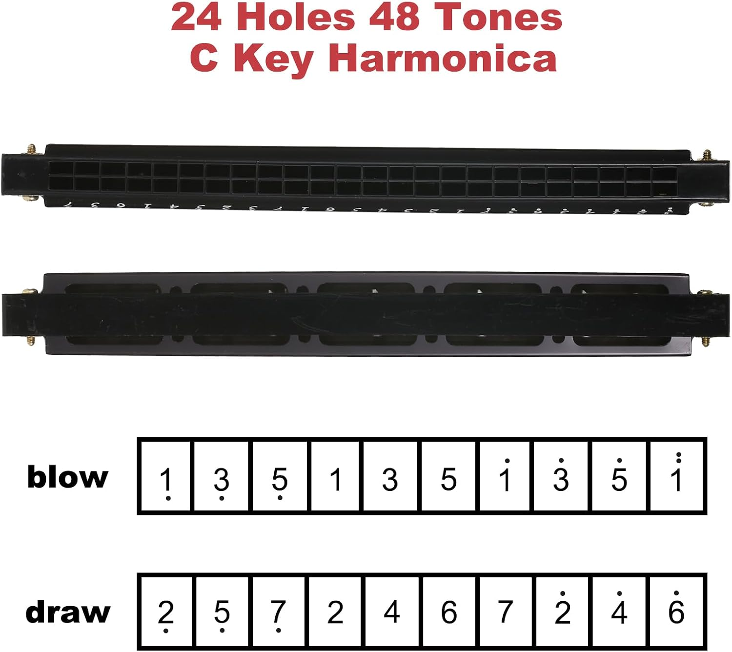 Harmonica Professional Harp Armonica Key of C 24 Hole Polyp Diatonic Mouth Organ with Case for Blues Folk Jazz Pop for Music Student Teacher Beginner image number 3