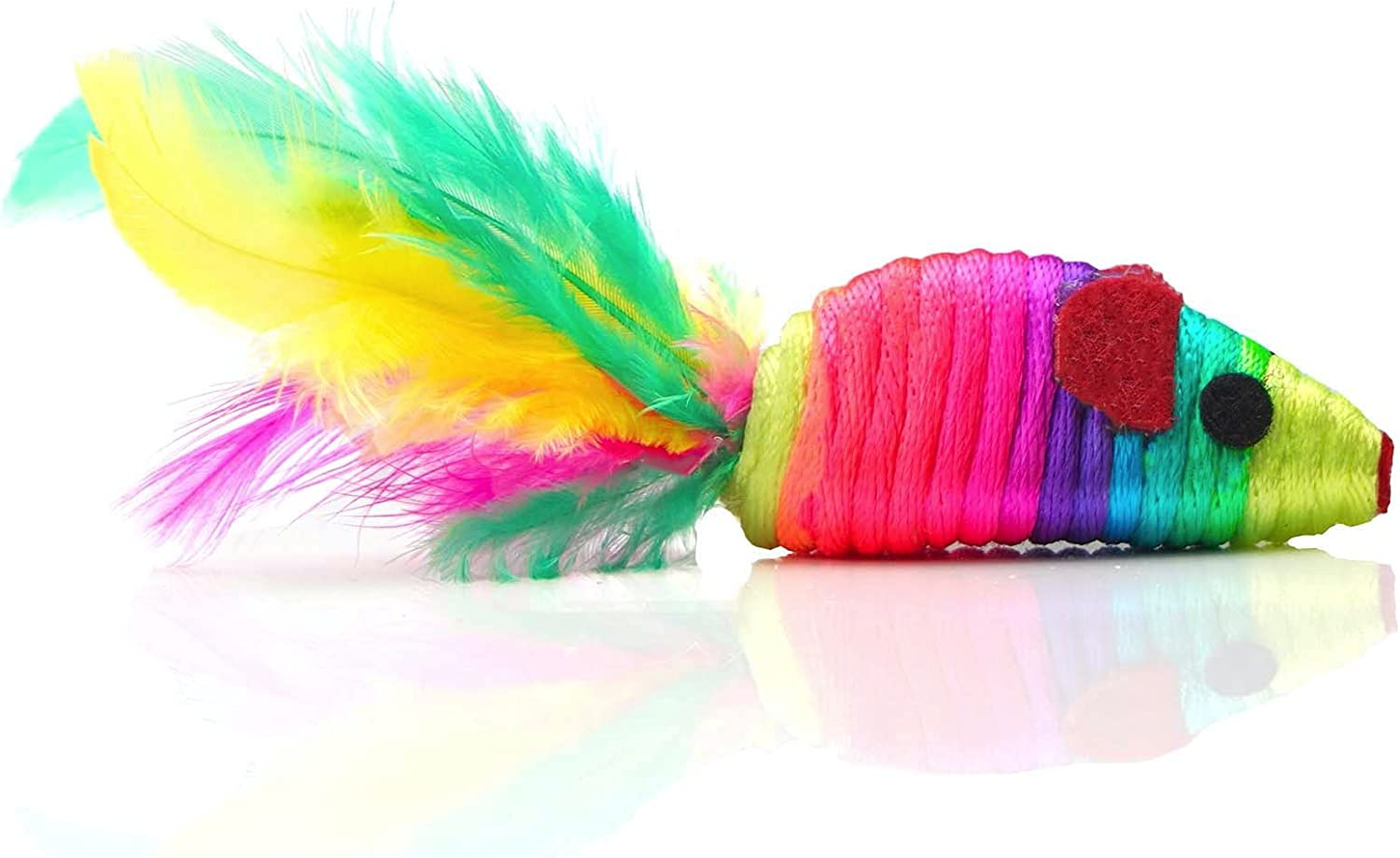 Chiwava 24PCS 5" Rattle Cat Toys Mice with Feather Rainbow Rope Mouse Kitten Interactive Toy Assorted Color image number 1