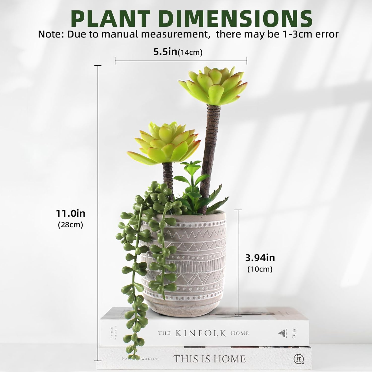 Artificial Succulents 11 Inch Realistic Textured Fake Succulents Faux Plants Aloe String of Pearls Potted Ceramic Plant for Home Decor Table Centerpiece