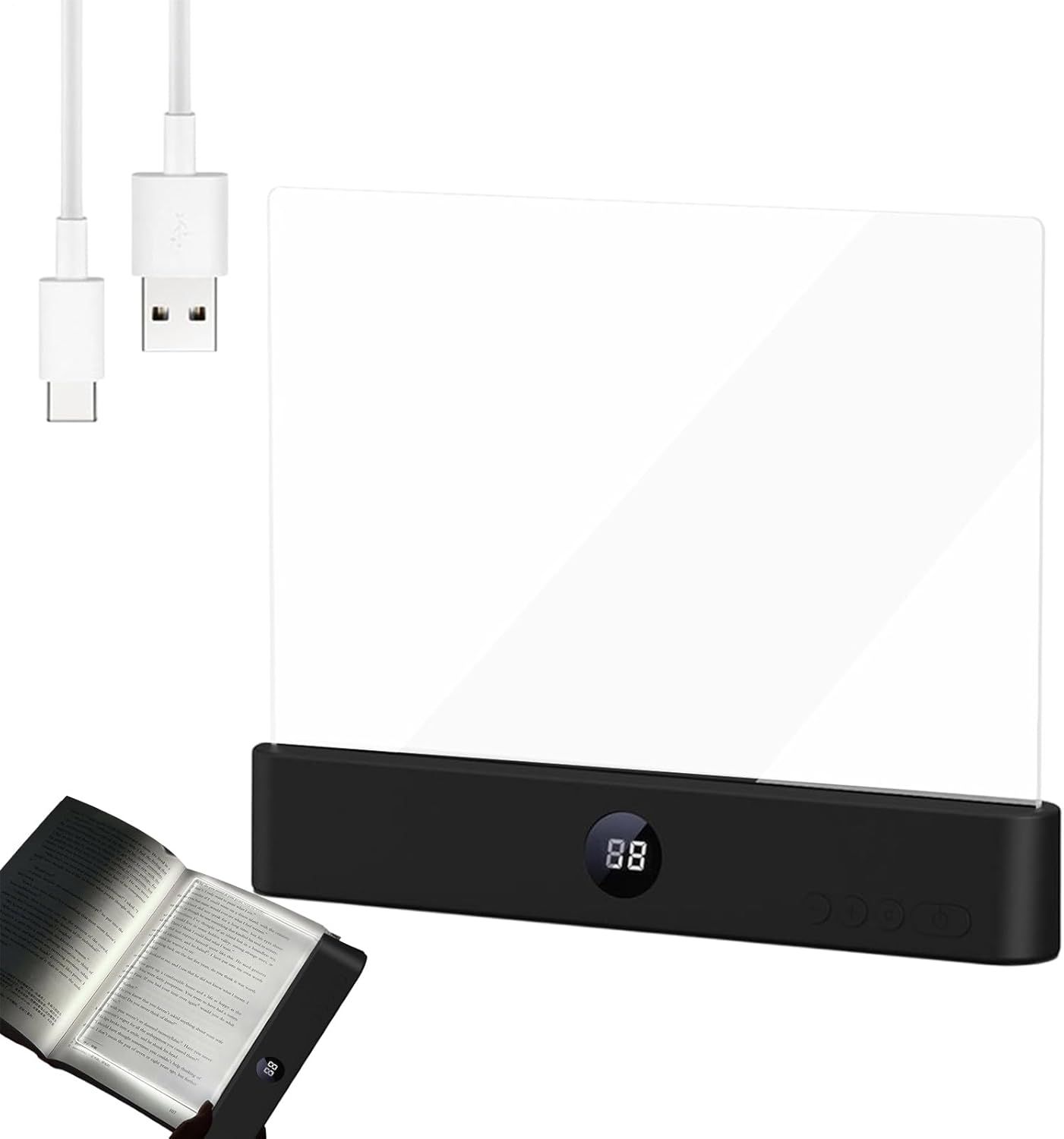 Flat Book Light, Rechargeable Reading Lights for Books in Bed, Book Lights for Reading at Night, Booklight Night Light with 3 Colors & Timer, Eye Protection for Bedroom Dormitory College Library