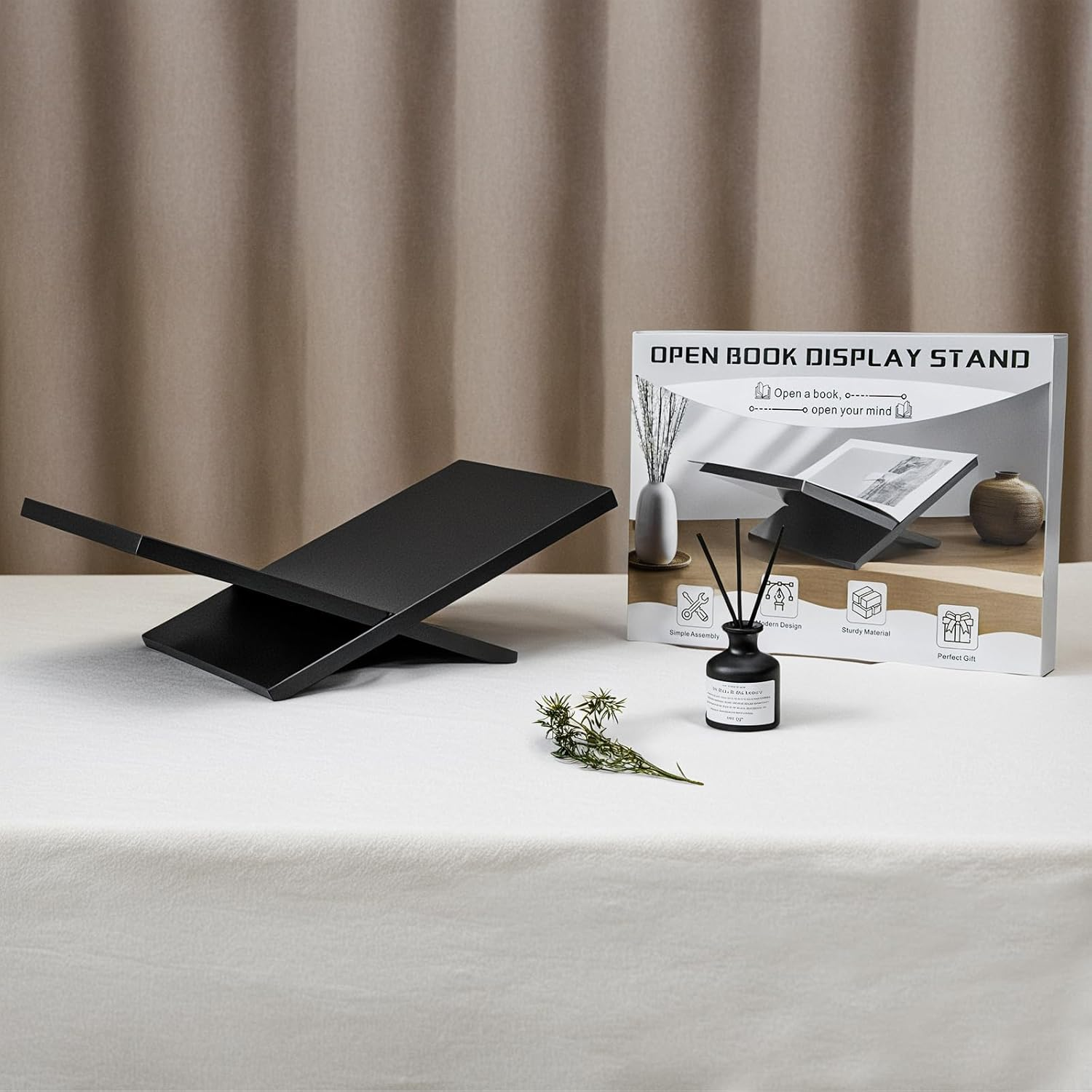 PUERSI Open Book Display Stand, Wooden Large Book Holder, Coffee Table Book Stand, Wood Book Easel for Magazine, Art Book, Cook Book, Bible, Quran - Black image number 4