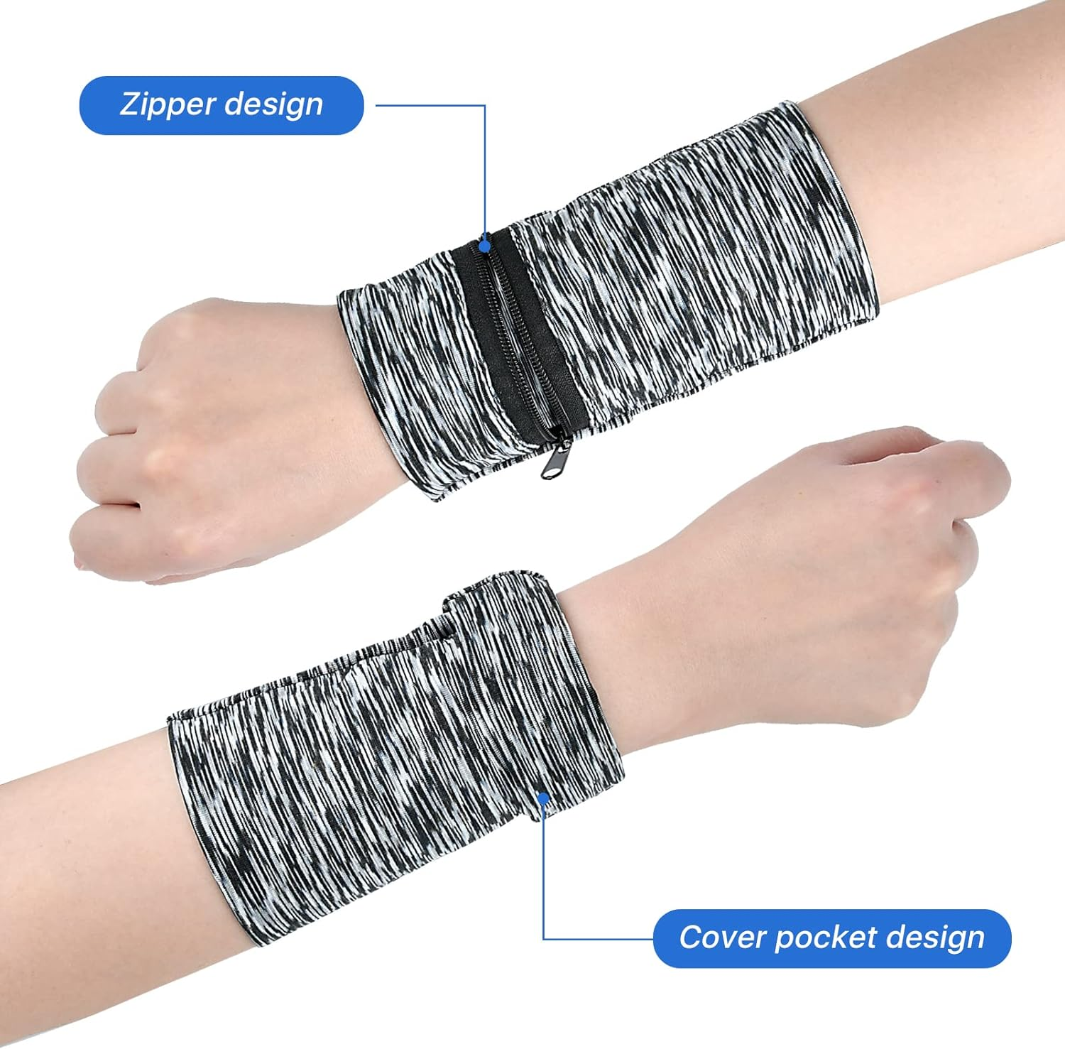 6 Pieces Wrist Wallet for Women Men, High Elasticity Wrist Wallet, Ankle Wallet, Running Wrist Pouch with Zipper for Card Key, Perfect for Travel Running Walking Hiking Jogging, 6 Colors image number 2