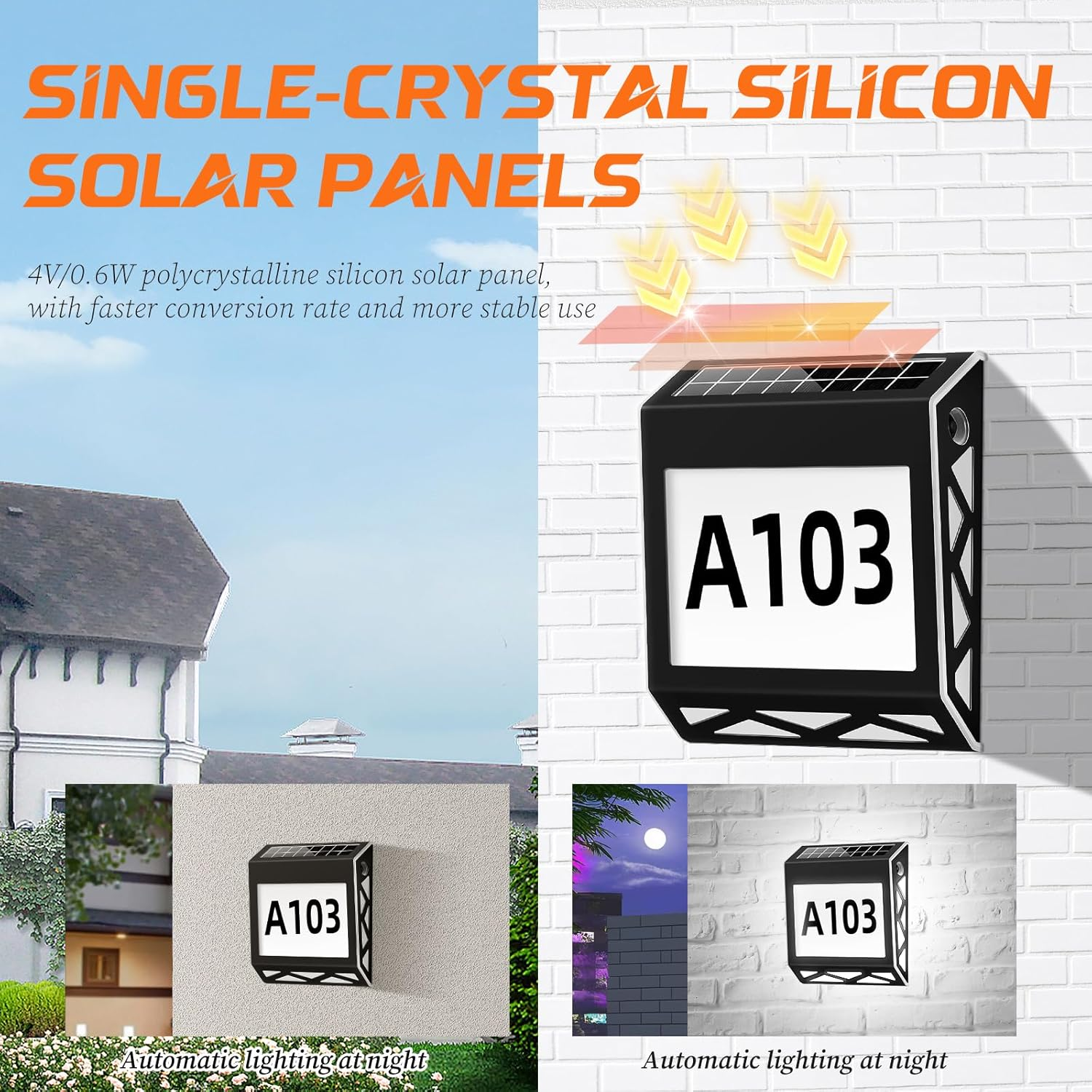 Powerful Solar Address Sign, Illuminated Solar House Number, 3 Colors LED Waterproof Wall Mounted House Numbers with Parts for outside Garden Yard Light up Wall Lamp image number 5