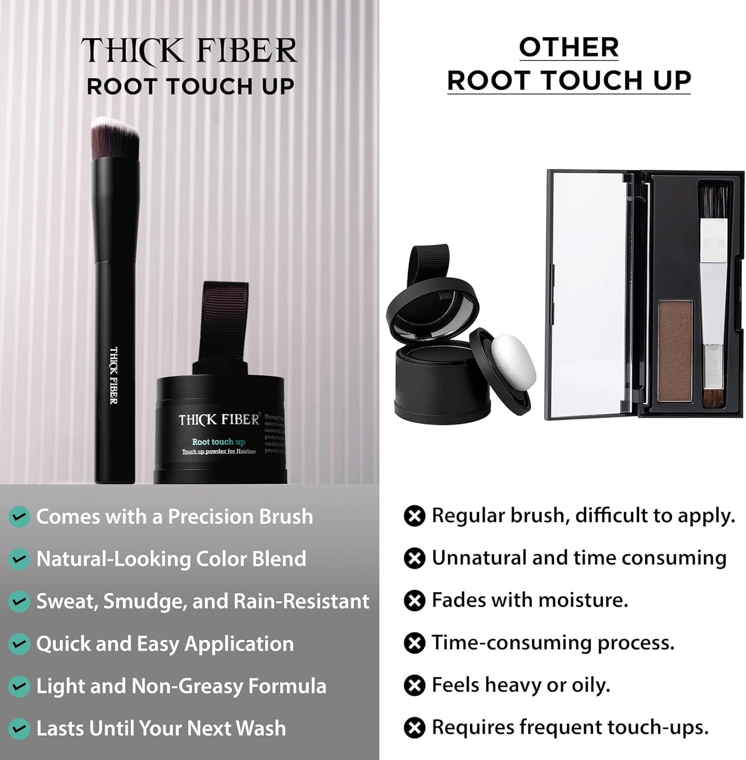 THICK FIBER Root Touch up & Hairline Powder with Brush (Dark Brown) &ndash; Covers Grey Roots & Thin Hair &ndash; Water & Sweat Resistant &ndash; Hair Loss Concealer for Women, Bald Spots, Root Coverage & Part Lines - Auburn image number 5