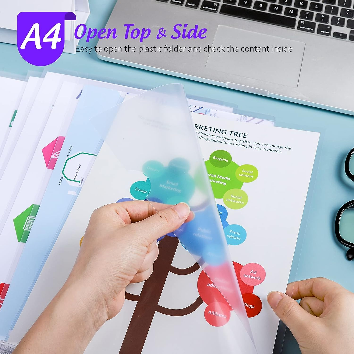 LEOBRO 30 Pack Plastic Folders, A4 Cut Flush Folders for Document, 230 Micron Thickened Open Top & Side Plastic File Folders, A4 Size Clear Wallets, Page Protector for School, Office Paperwork image number 3