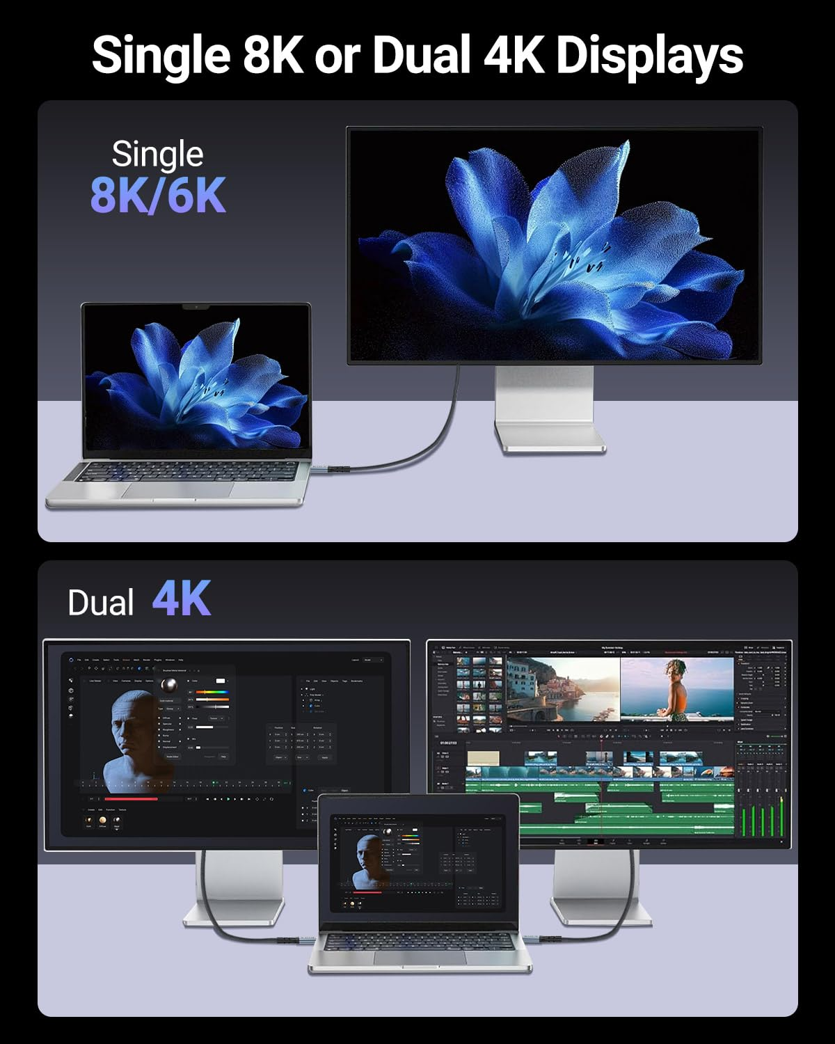 Azhizco USB 4 Cable for Thunderbolt 4 Cable 0.3M, 240W Fast Charging 40Gbps Data Sync, 8K/ 5K 60Hz Display Cable, Short USB C Cable Thunderbolt Cable for SSD Docking Hub Macbook Ipad Iphone 17 Pro Max - Usb C To C 240W Grey image number 7