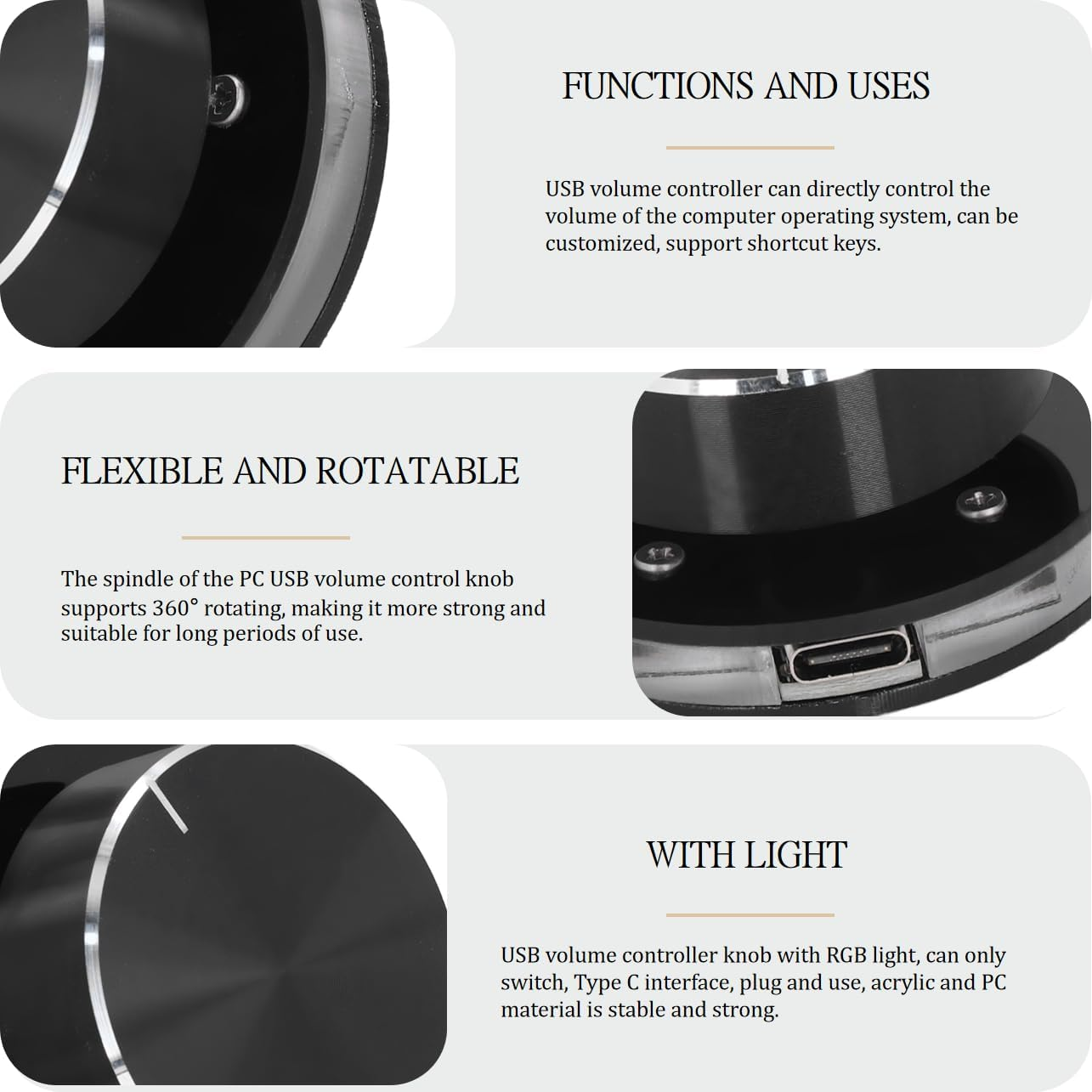 Eulbevoli USB Volume Control Knob for Android System, PC Multimedia Type C External Media Adjustment Controller with RGB Light, No Driver Computer Volume Control, 360 Rotating USB Volume Knob image number 6
