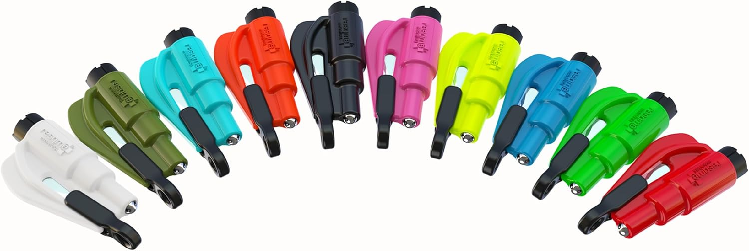 Resqme the Original Emergency Keychain Car Escape Tool, 2-In-1 Seatbelt Cutter and Window Breaker, Made in USA, Rainbow Pack 10 Colors - Compact Emergency Hammer image number 2