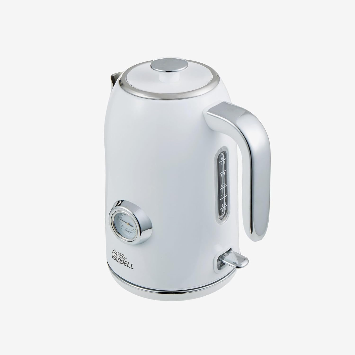 Davis & Waddell Manor Electric Kettle, White 1.7L 22X15.4X26Cm - Vintage Silhouette, Stainless Steel Body, Integrated Temperature Gauge, Mirror Chrome Accents, Stylish Everyday Kitchen Essential image number 2