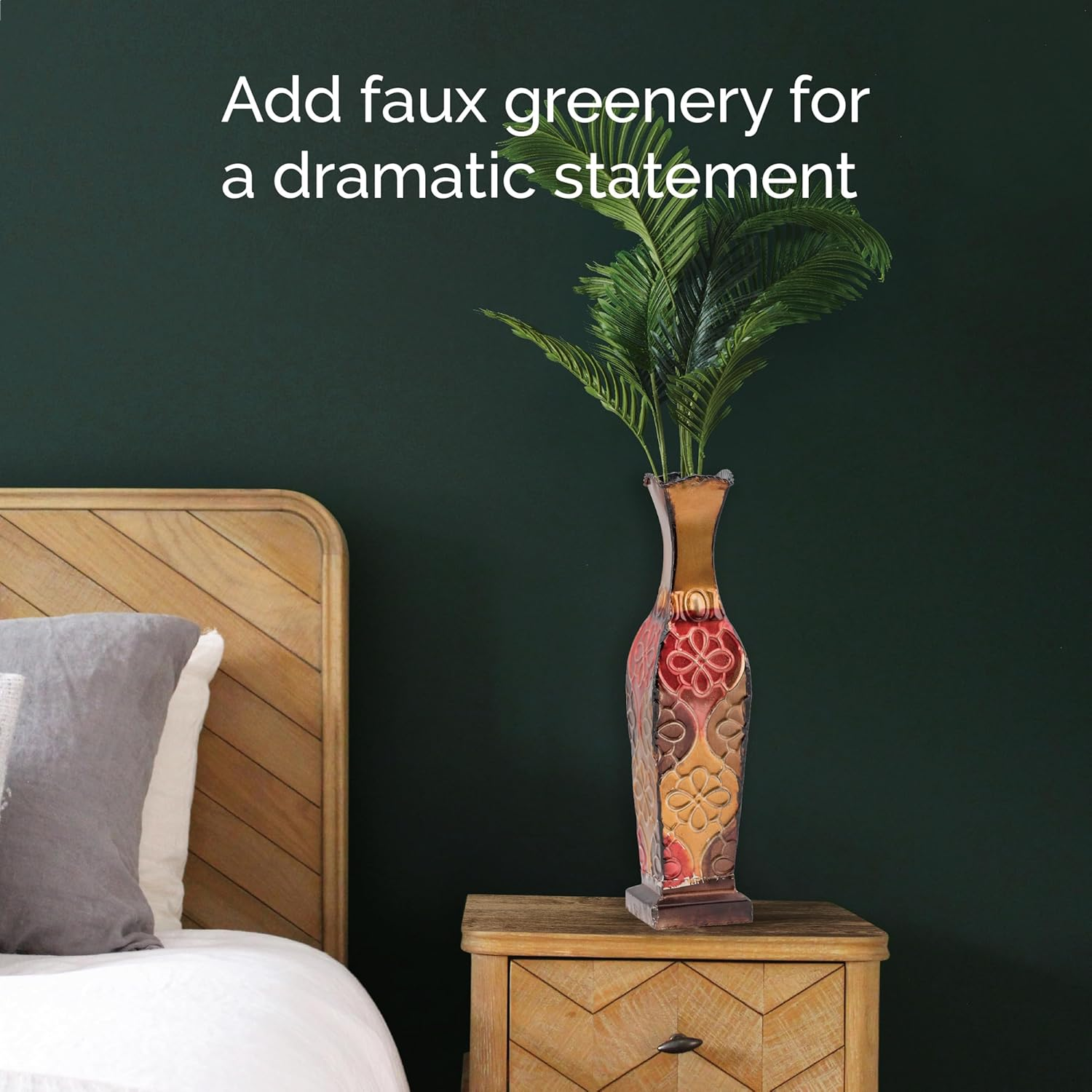 Elements Embossed Metal Floral Decorative Vase, 17-Inch image number 6