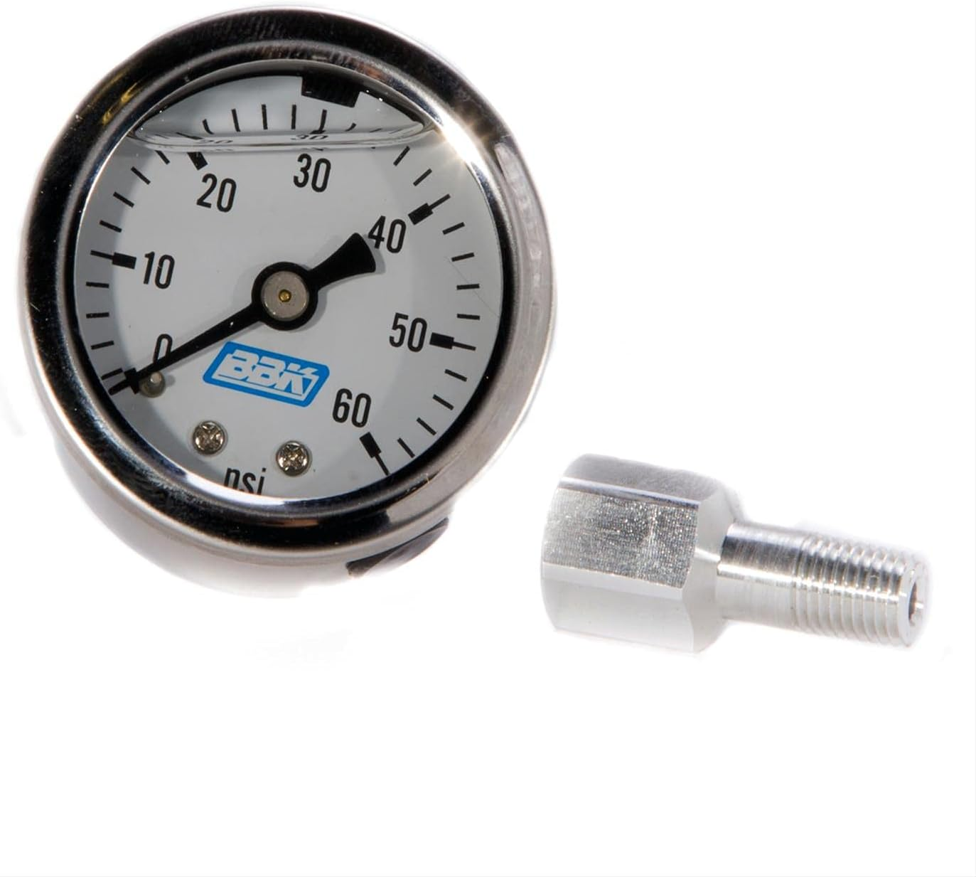 BBK 1617 Fuel Pressure Gauge - Liquid Filled with Fuel Rail Adapter for Fuel Injected Ford Mustang 5.0L - 0-60PSI image number 2