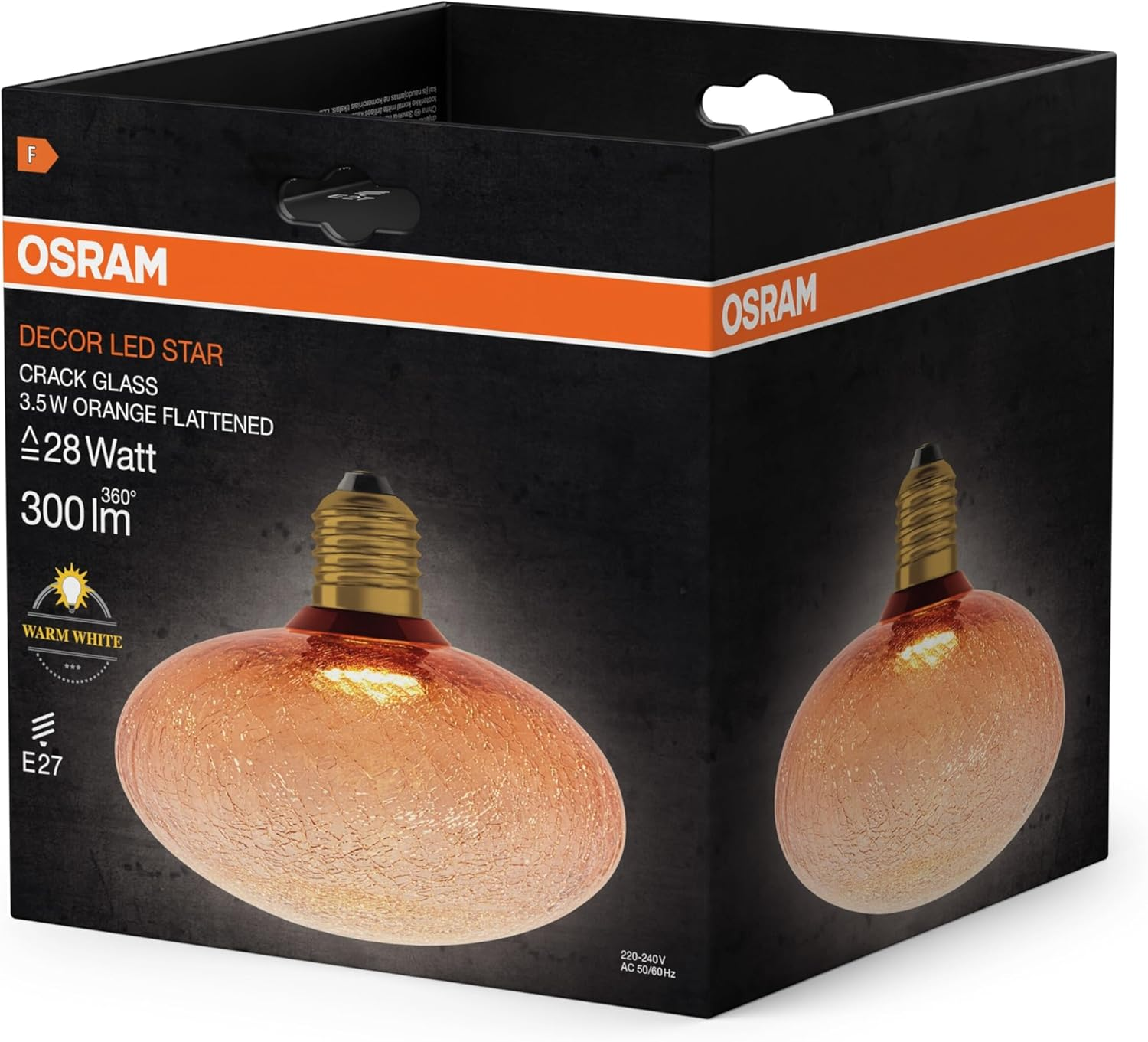 Decorative LED Lamp in Cracked Glass in Cracked Glass Flattened Orange image number 2