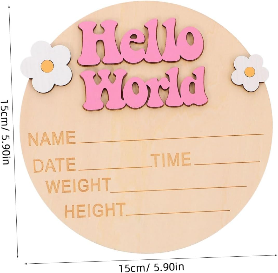 CLISPEED Wood Baby Announcement Sign Baby Name Cards for Nursery Newborn Birth Announcement Plaques in Deep Pink and Photo Prop image number 5