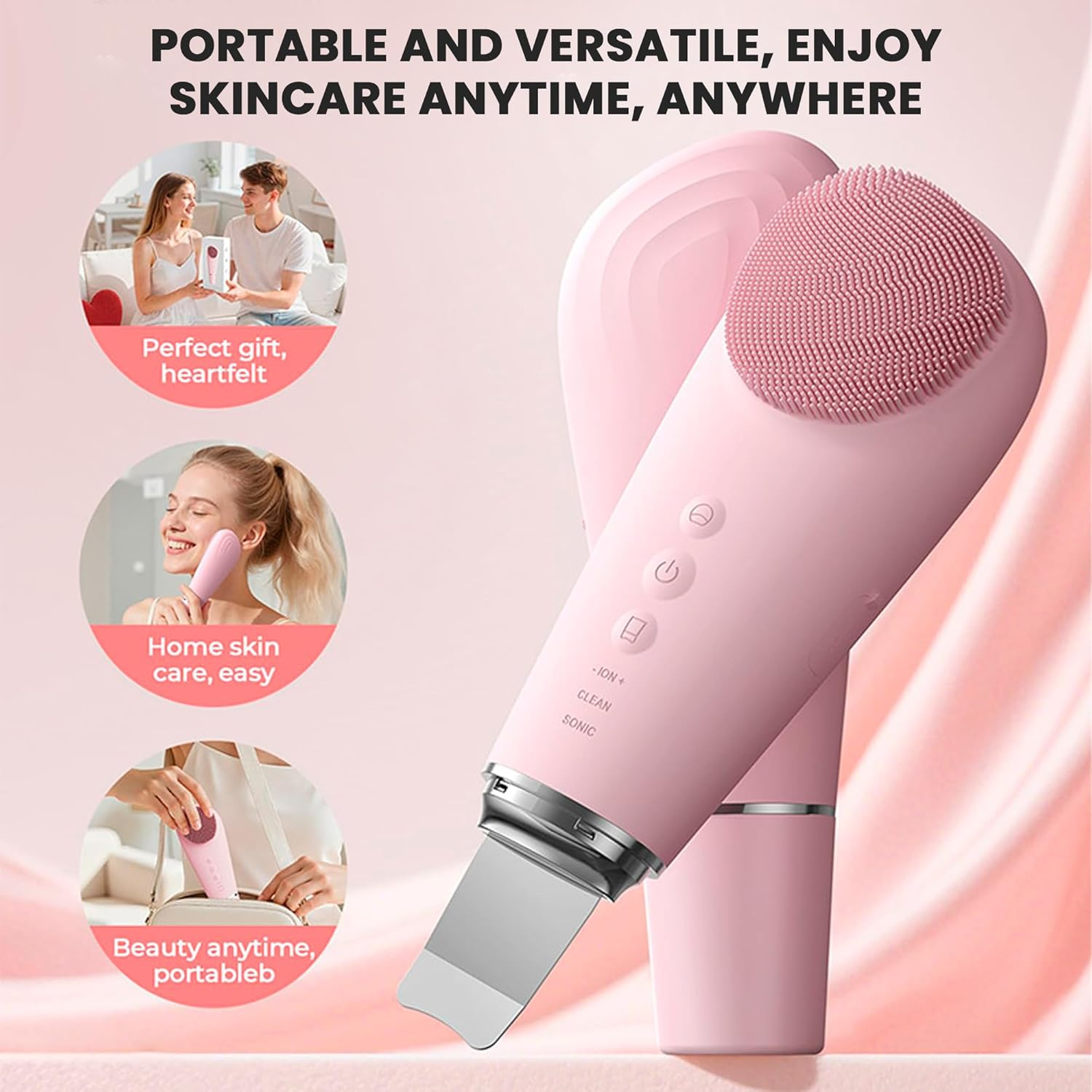 TKTCO 2 in 1 Silicone Facial Cleansing Brush & Massager,Face & Nose IPX7 Waterproof Facial Skin Scrubber Rechargeable Face Scrub for Deep Cleansing Vibrating Exfoliator Scrubber Skin Care 7 Modes image number 6