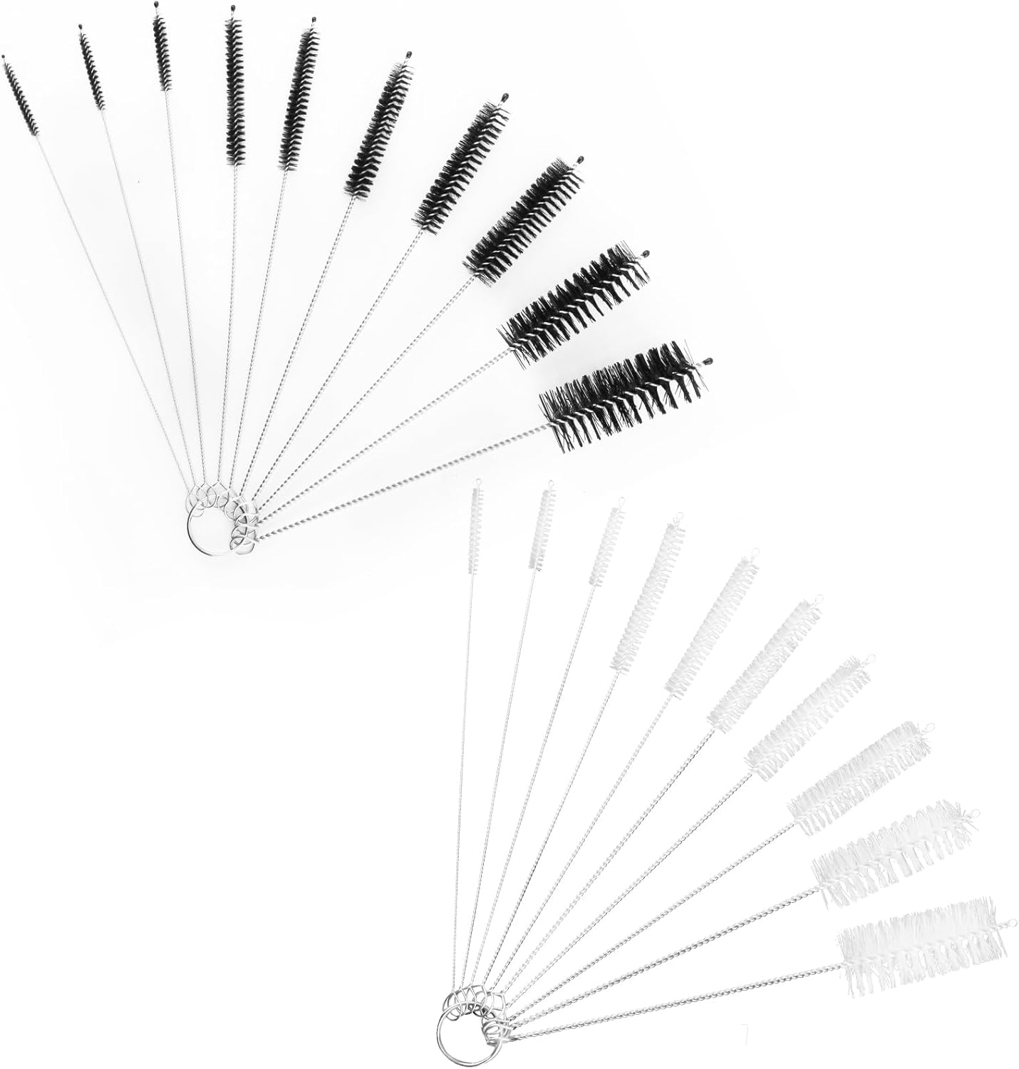 2 Pcs Small Pipe Cleaning Brushes - Black and White Premium Reusable Eco-Friendly Straw Cleaning Set, Ten Different Sizes of Brushes Suitable for Narrow Bottles, Glass Tubes and Hard-To-Reach Places image number 2