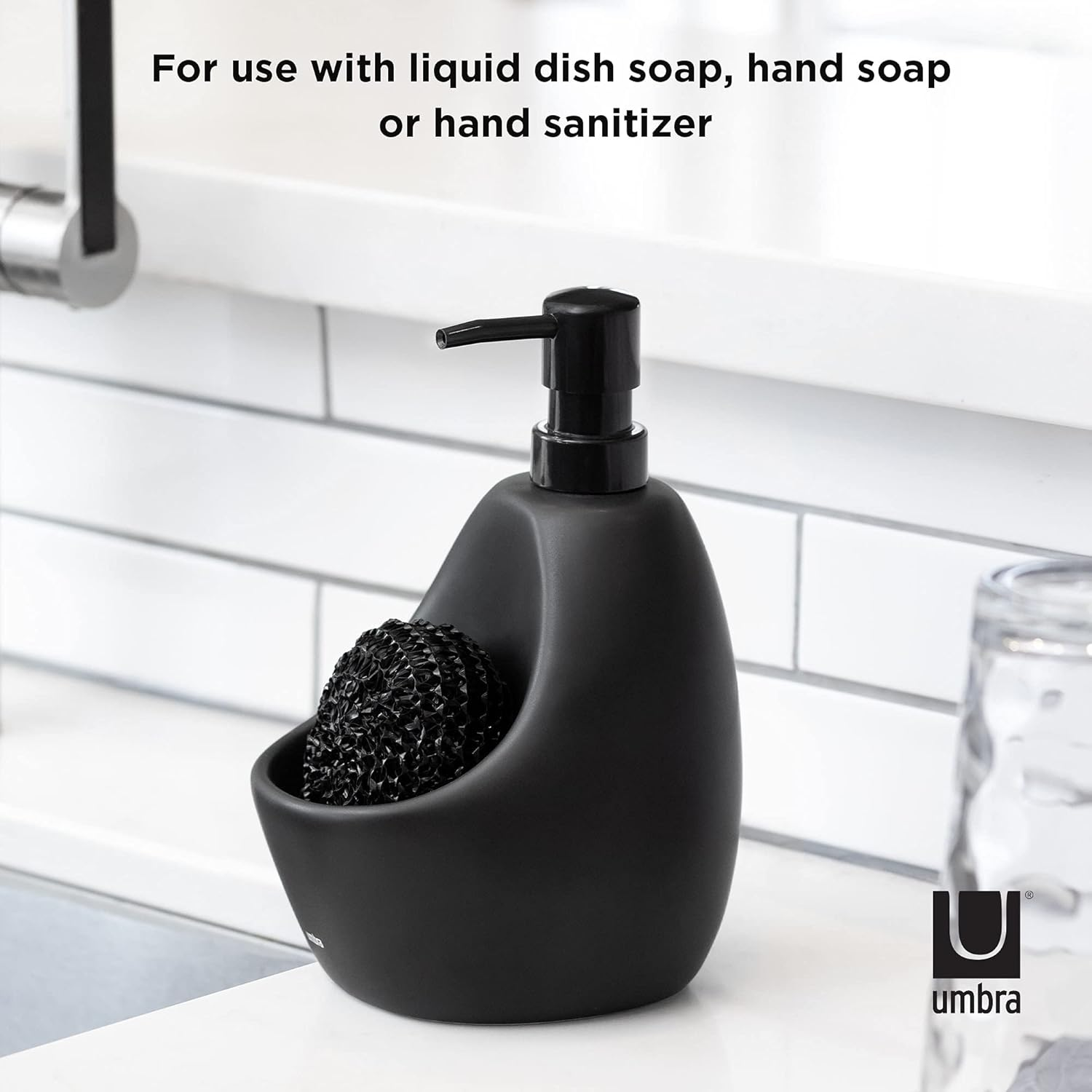 Umbra Joey Kitchen Soap Pump with Scrubby Holder, Black, 24 Pieces image number 5