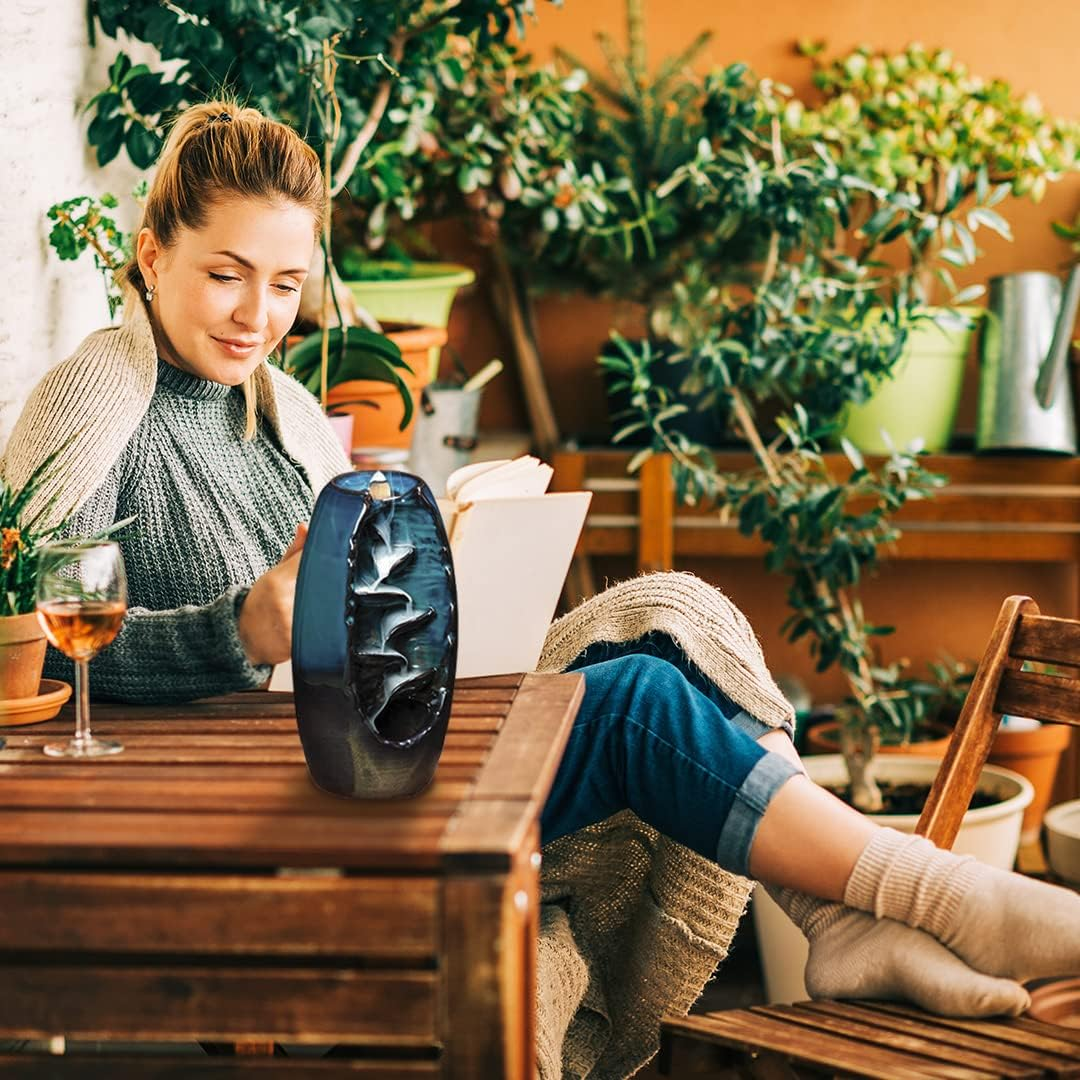 My Incense Waterfall Backflow Incense Burner with 100 Incense Cones - Ceramic Backflow Incense Holder for Relaxation & Meditation - Aromatherapy Home Decor Ornament image number 4