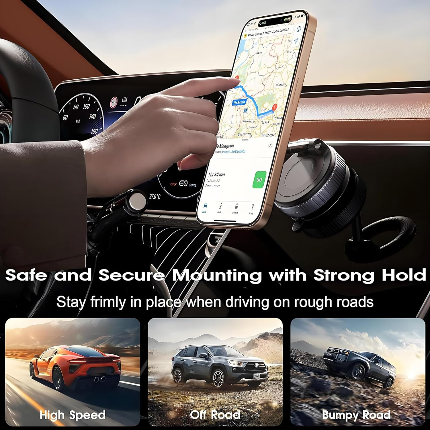 Anberyoo Vacuum Magnetic Car Phone Holder, 360 Rotation Super Strong N55 Magnetic Force Mag-Safe Car Mount for Iphone & Android, Reinforced 66LBS Ultra Suction Cup Phone Holder for Car/Gyms//Mirror image number 3