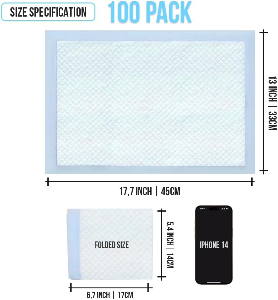 Rekibaby Disposable Changing Pad for Baby, 45Cm X 33Cm Pack of 100, Waterproof Diaper Change Mat Thick Strong Absorption Underpads, Pet, Urine Pad, Bed Table Protector Pad image number 2