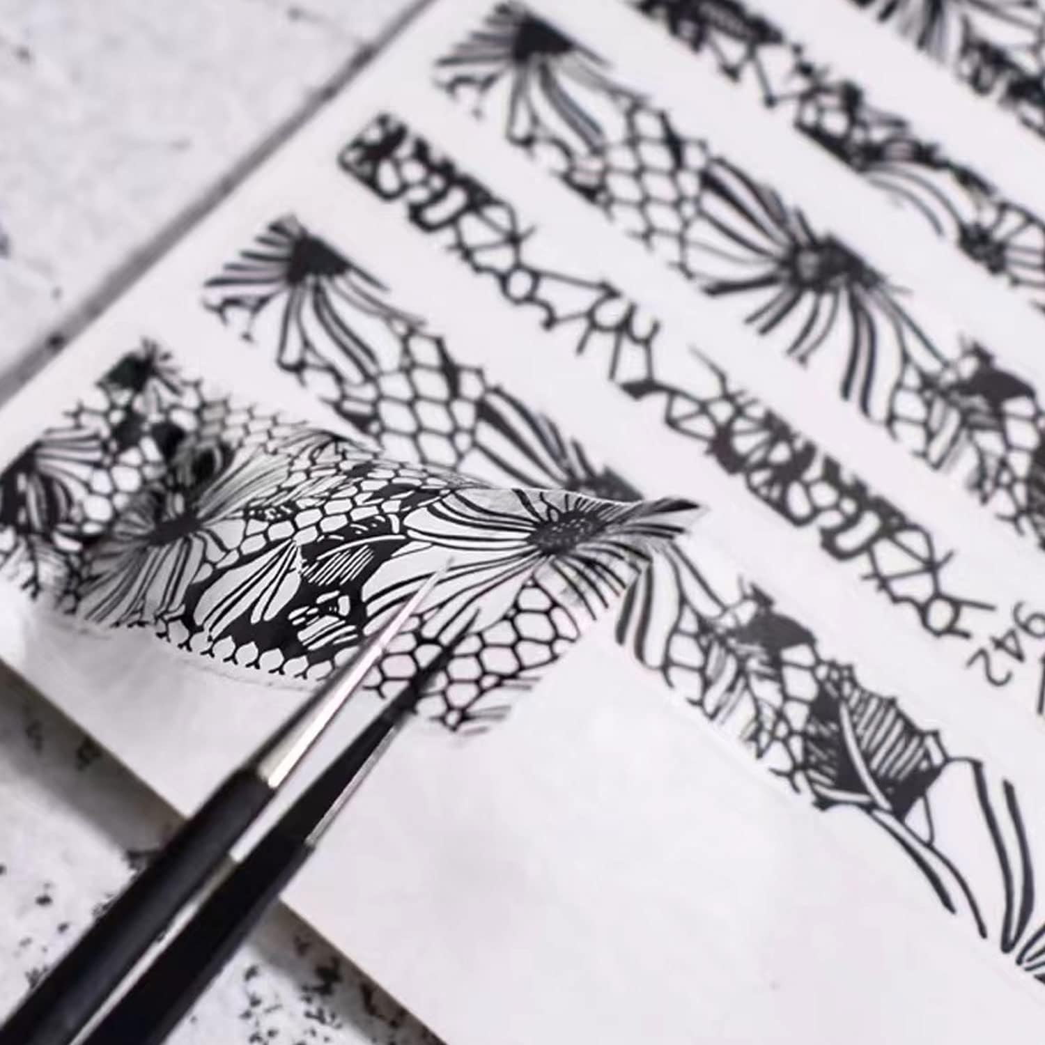 Black Lace 3D Nail Art Sticker Decal - Dots Flower Self-Adhesive Design for Acrylic Decoration - Women'S Manicure Decor - 6 Sheets - Black image number 4