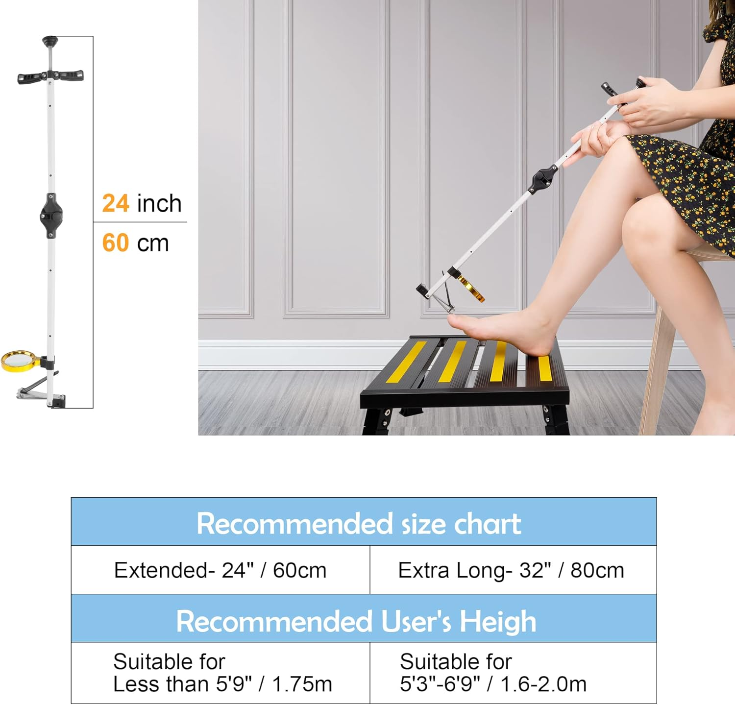 DEPSUNNY Long Handled Toenail Clippers Wide Jaw Opening, Easy Reach Pedicure Auxiliary Tools, Extended Nail Clippers for Seniors (With Magnifier, 24Inch) image number 2